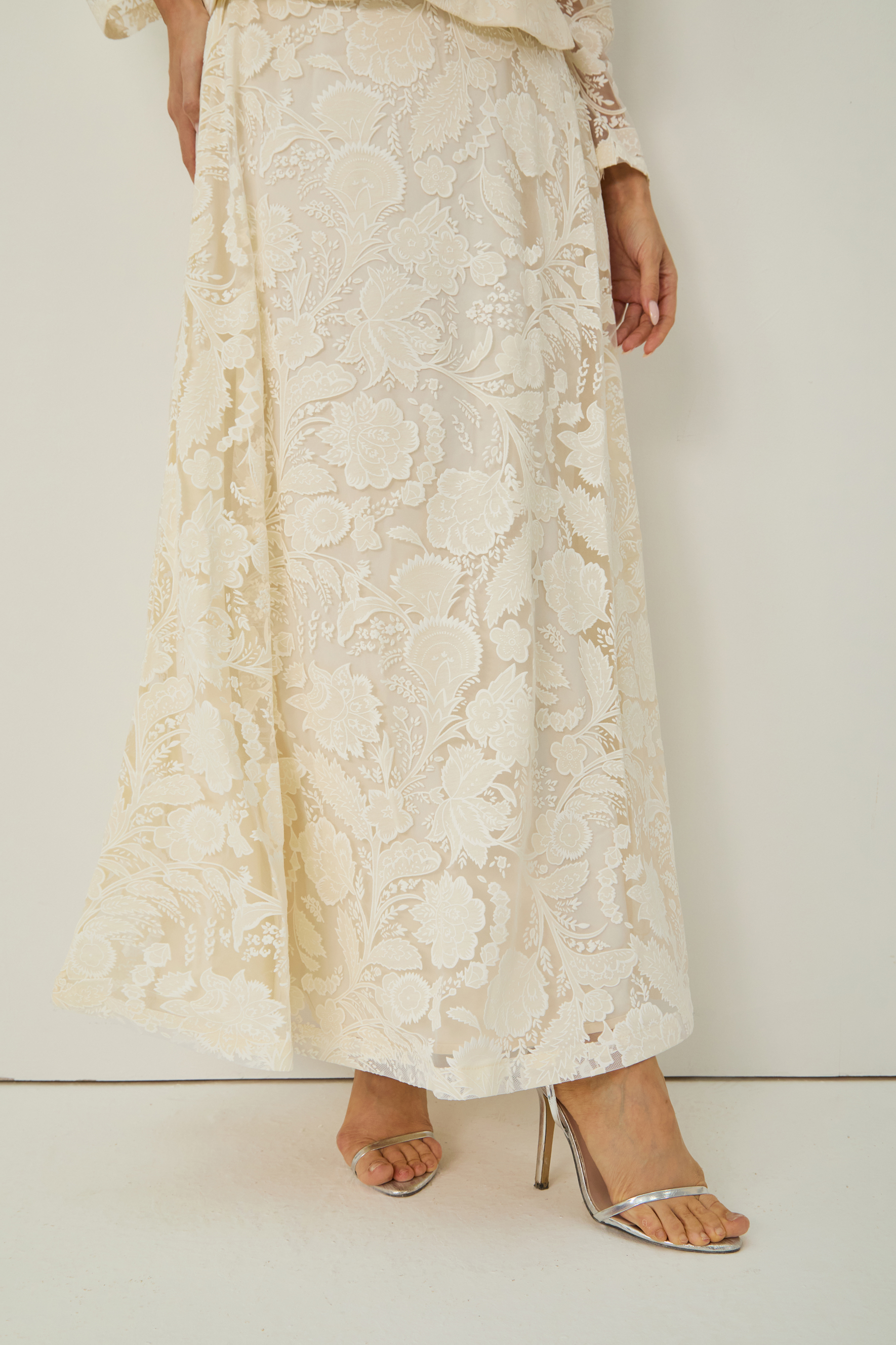 Blossoming with Charm Apricot Lace Embroidered Three Piece Set