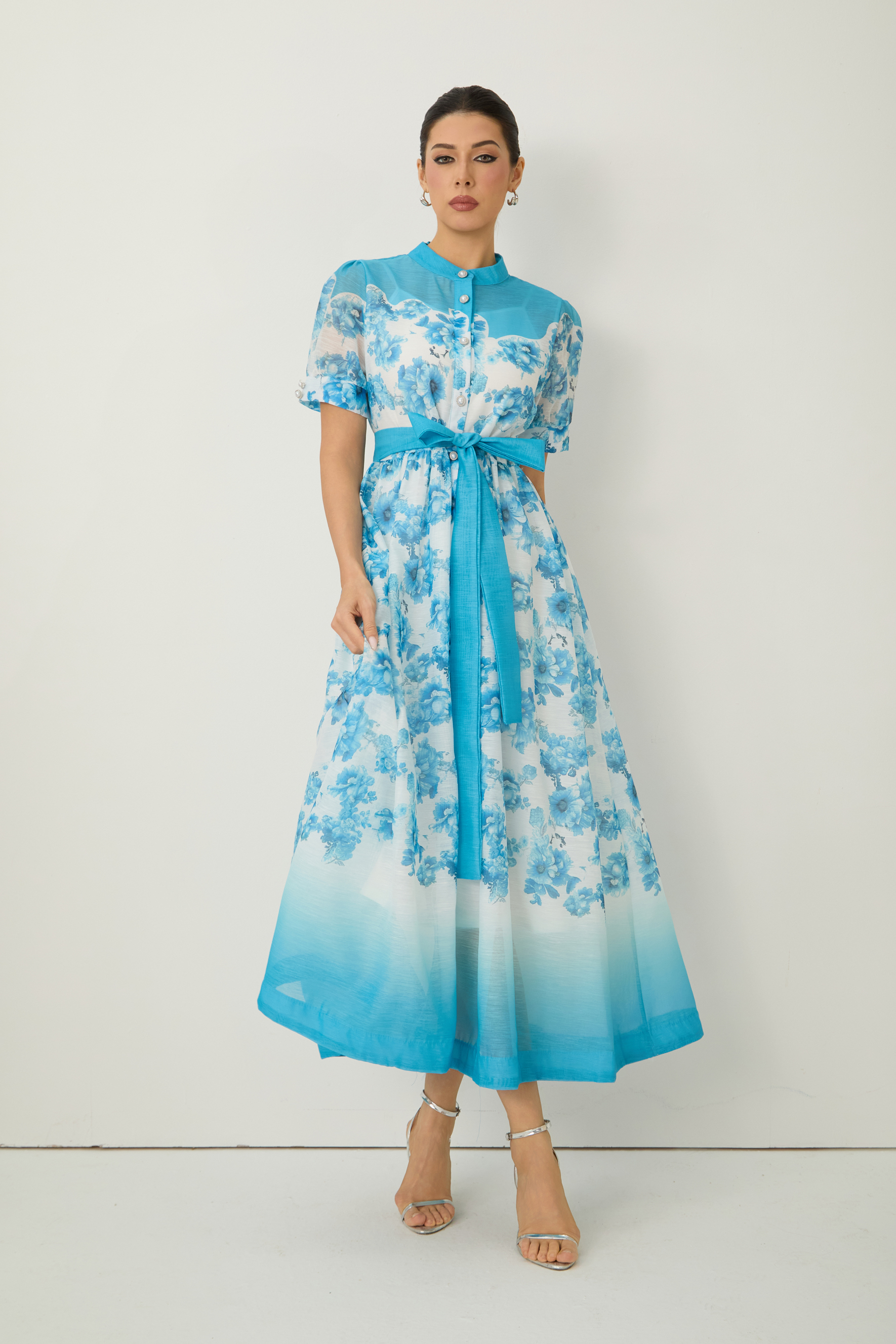 Lost In Your Eyes Blue Short Sleeve Floral Print Maxi Dress