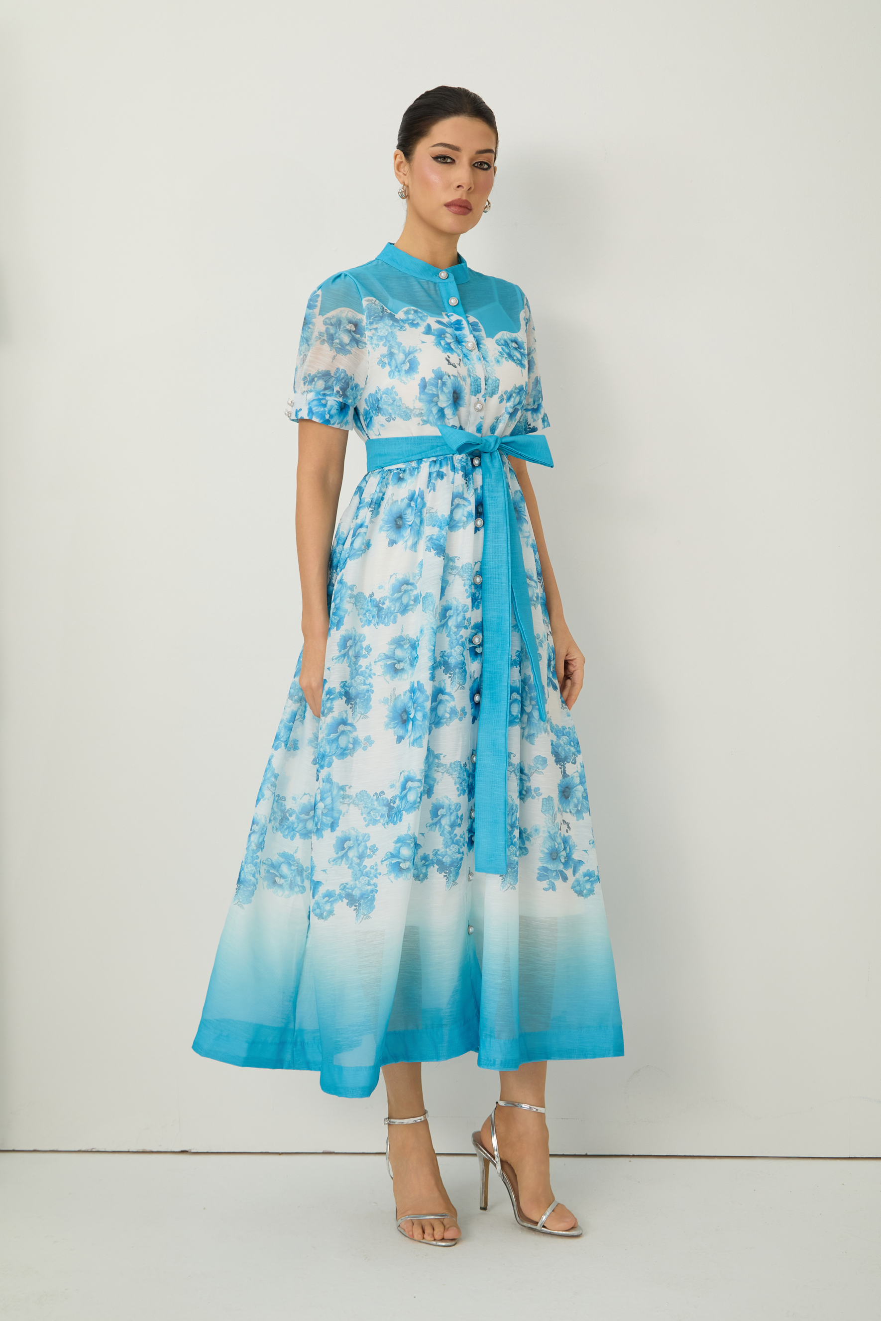 Lost In Your Eyes Blue Short Sleeve Floral Print Maxi Dress