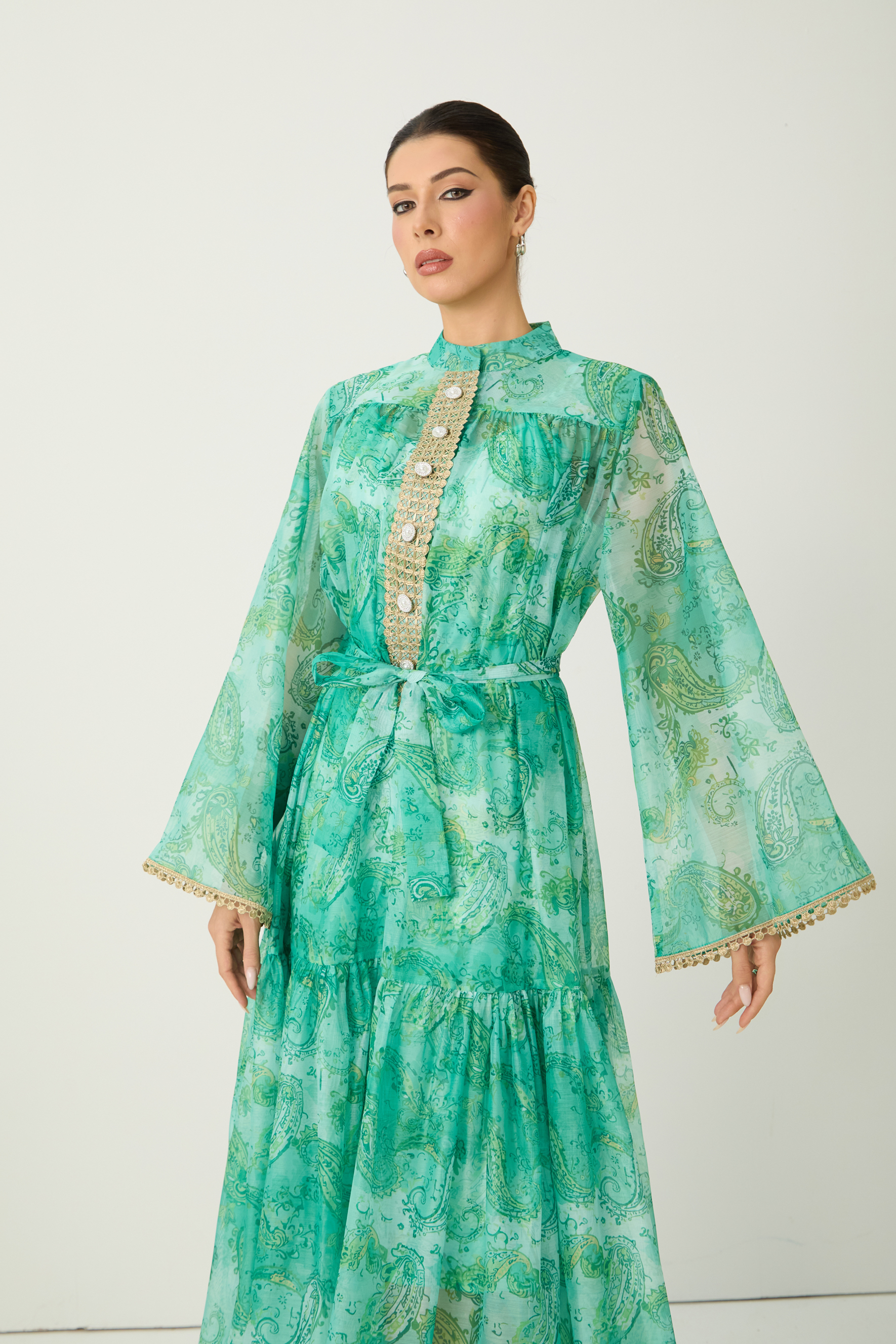Wait For Me Green Paisley Print Long Sleeve Maxi Dress