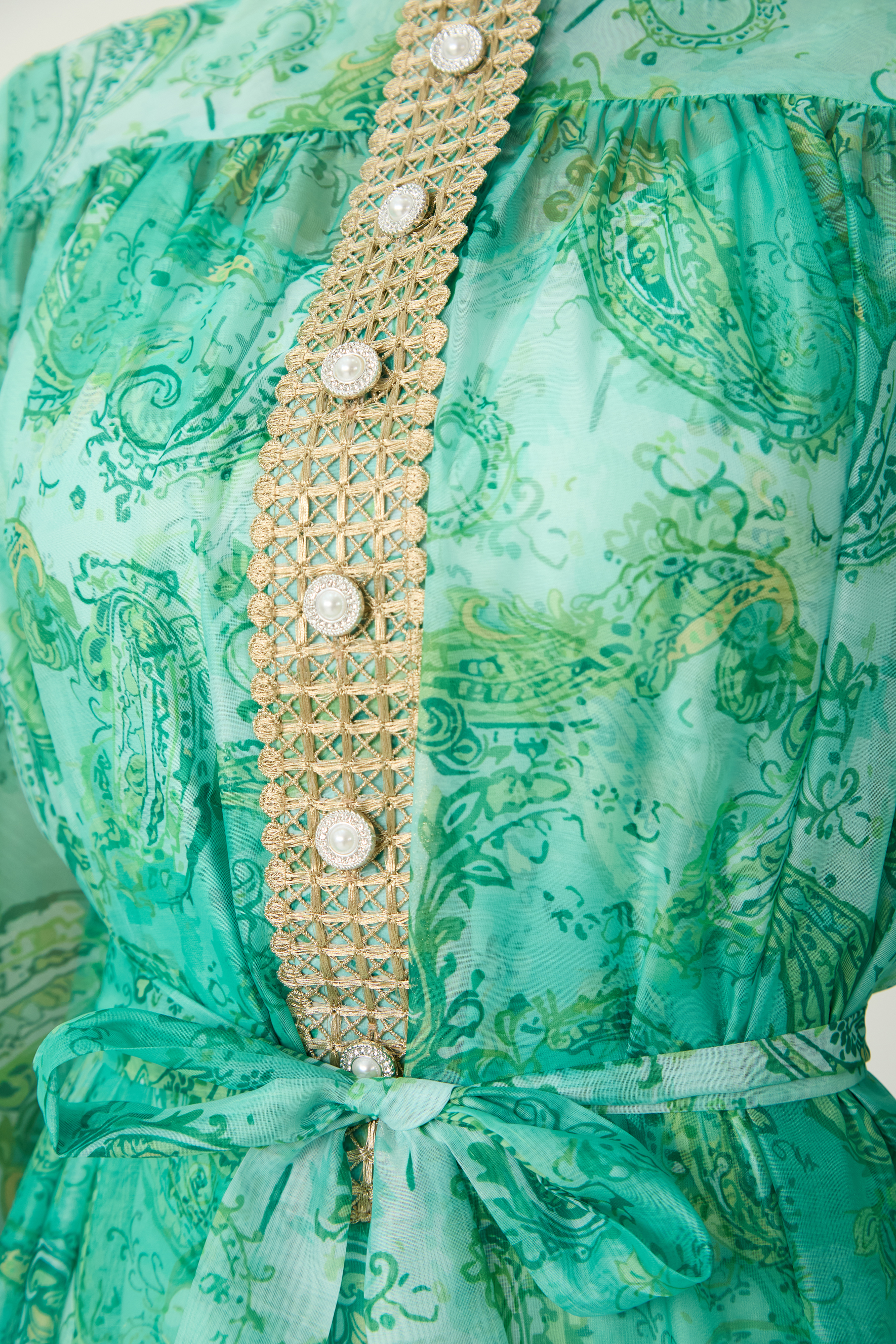 Wait For Me Green Paisley Print Long Sleeve Maxi Dress