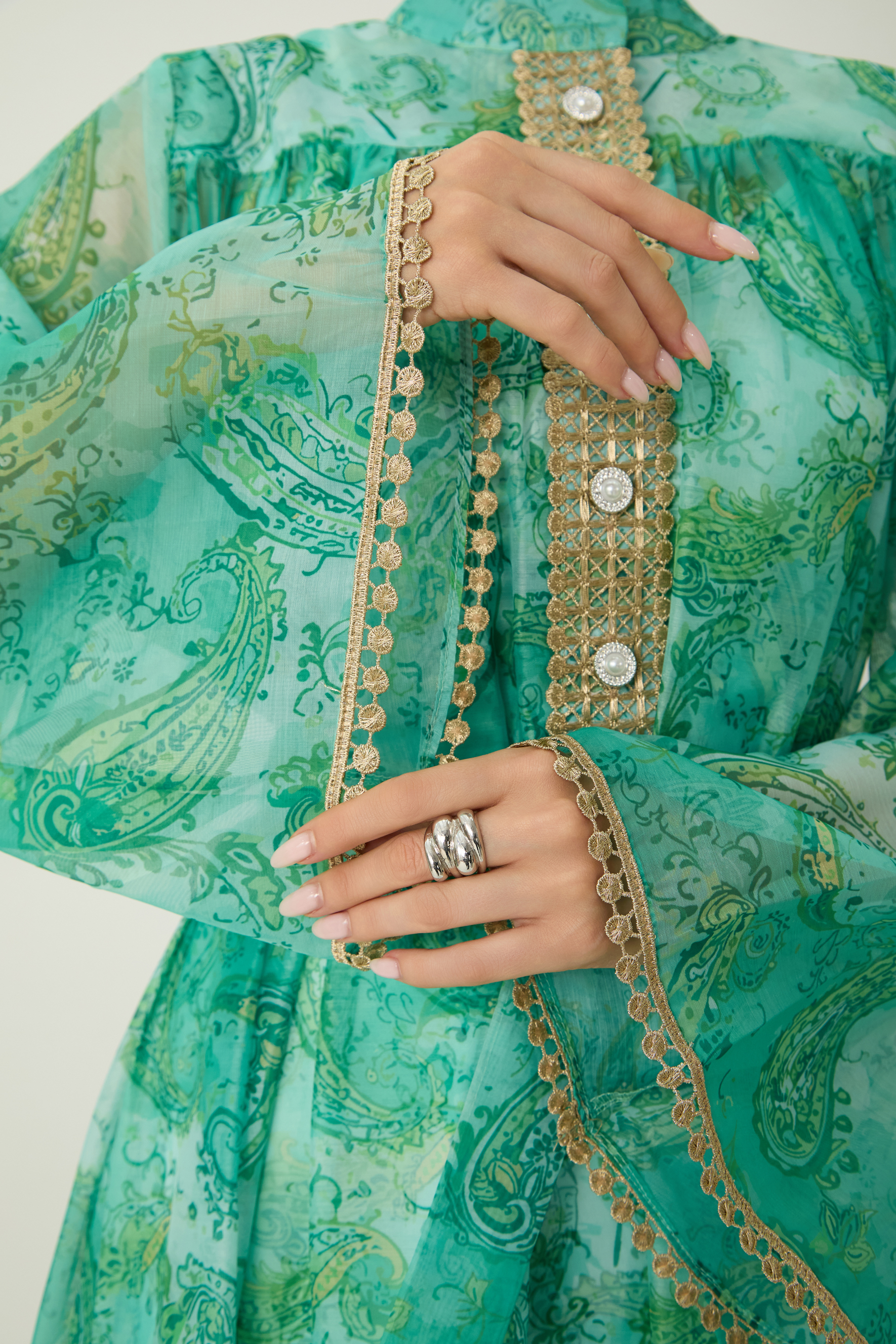 Wait For Me Green Paisley Print Long Sleeve Maxi Dress