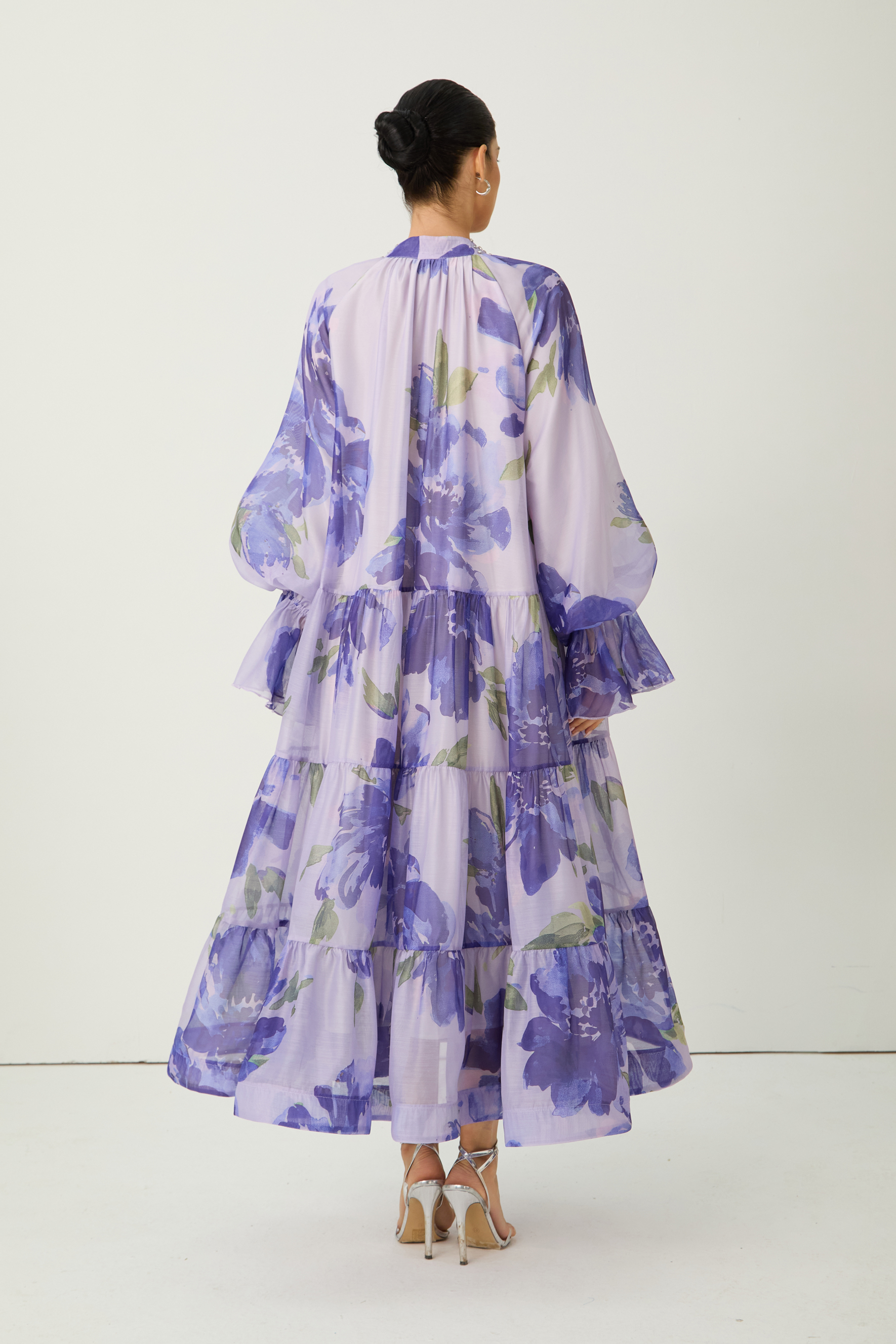 Dreaming Of Elegance Purple Floral Print Tiered Maxi Dress
