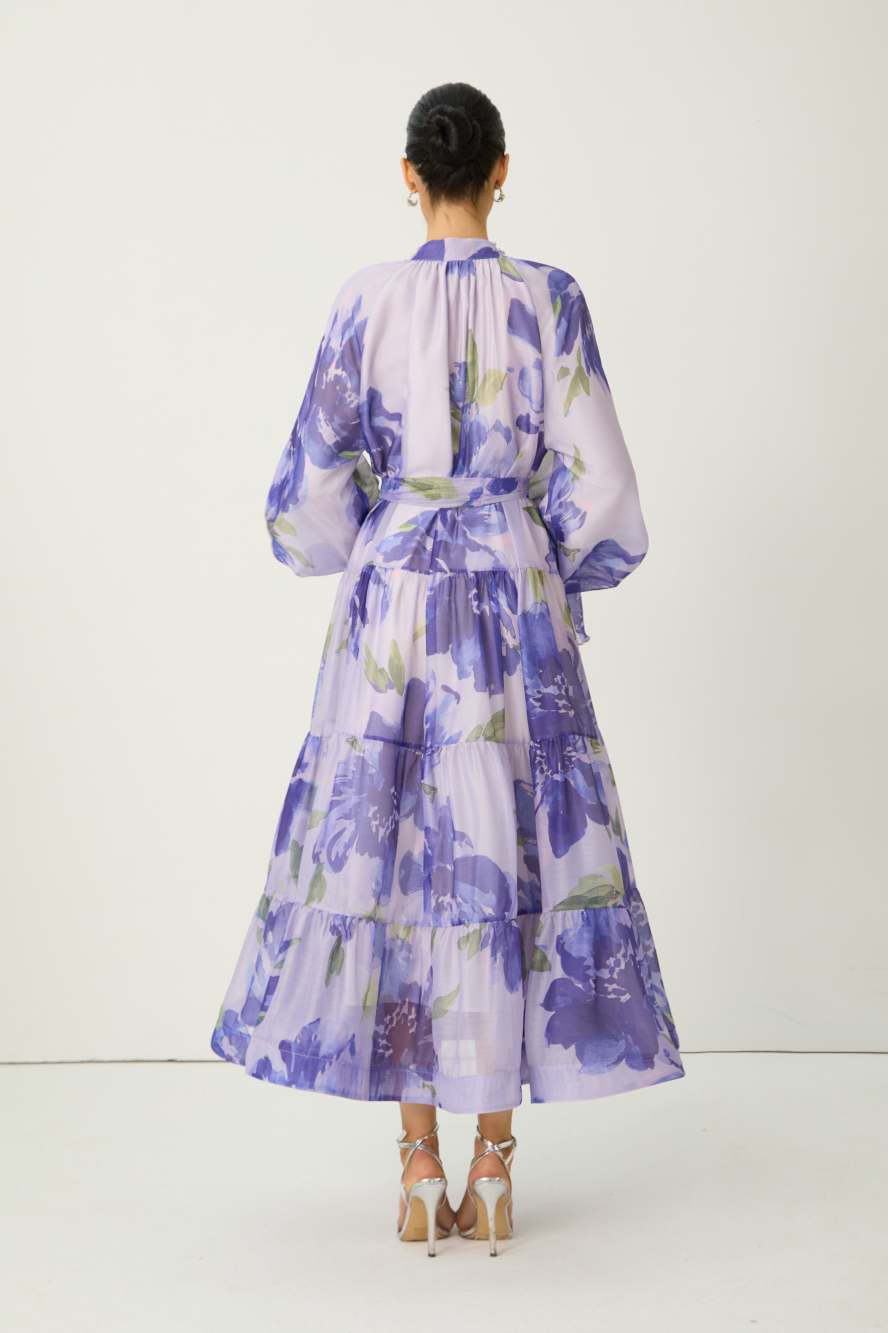 Dreaming Of Elegance Purple Floral Print Tiered Maxi Dress