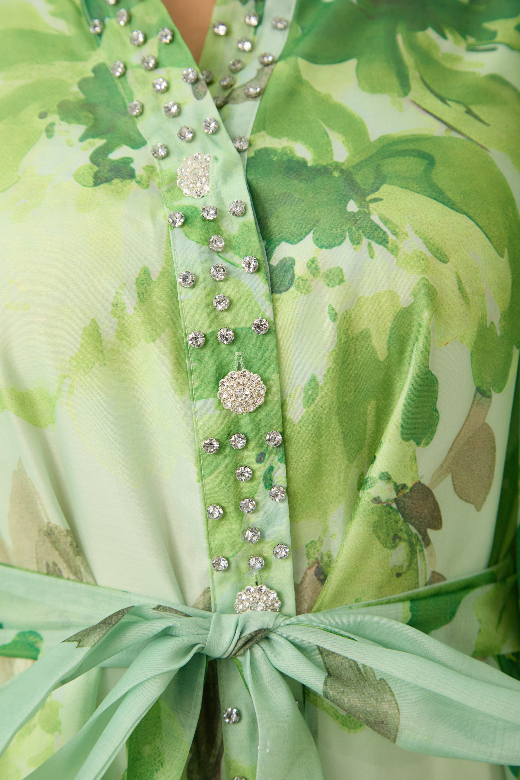 Vibrant Poise Green Floral Print Puff Sleeve Mini Dress