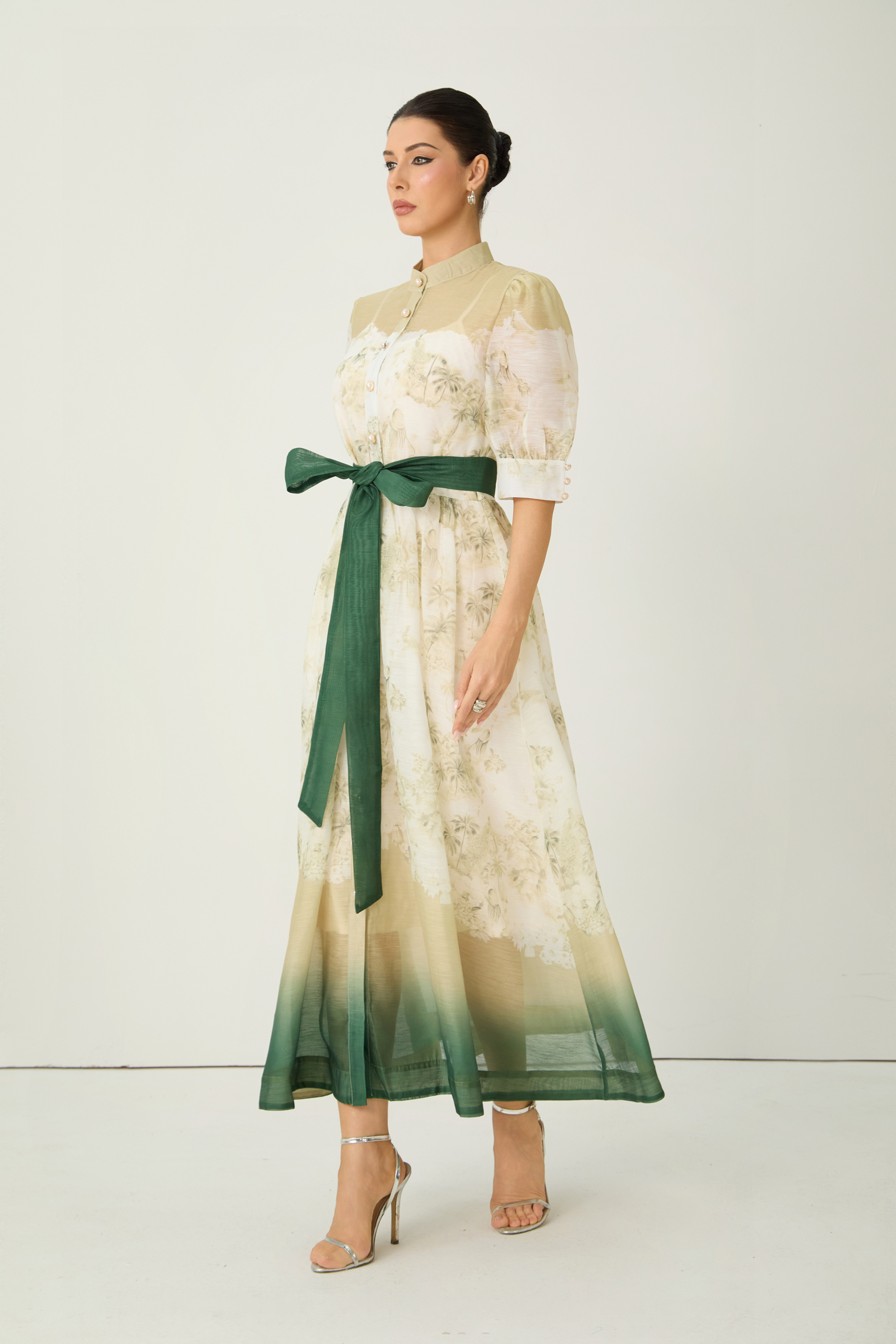 Picturesque Moments Green Floral Print Belted Maxi Dress