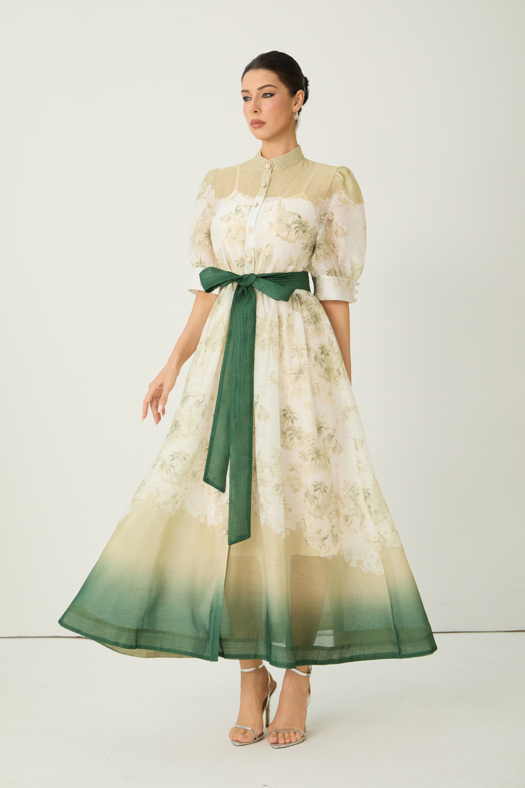 Picturesque Moments Green Floral Print Belted Maxi Dress