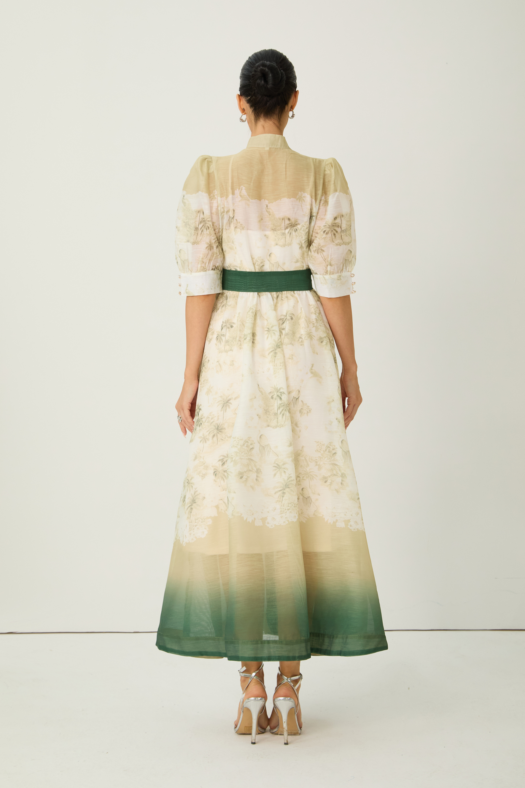 Picturesque Moments Green Floral Print Belted Maxi Dress