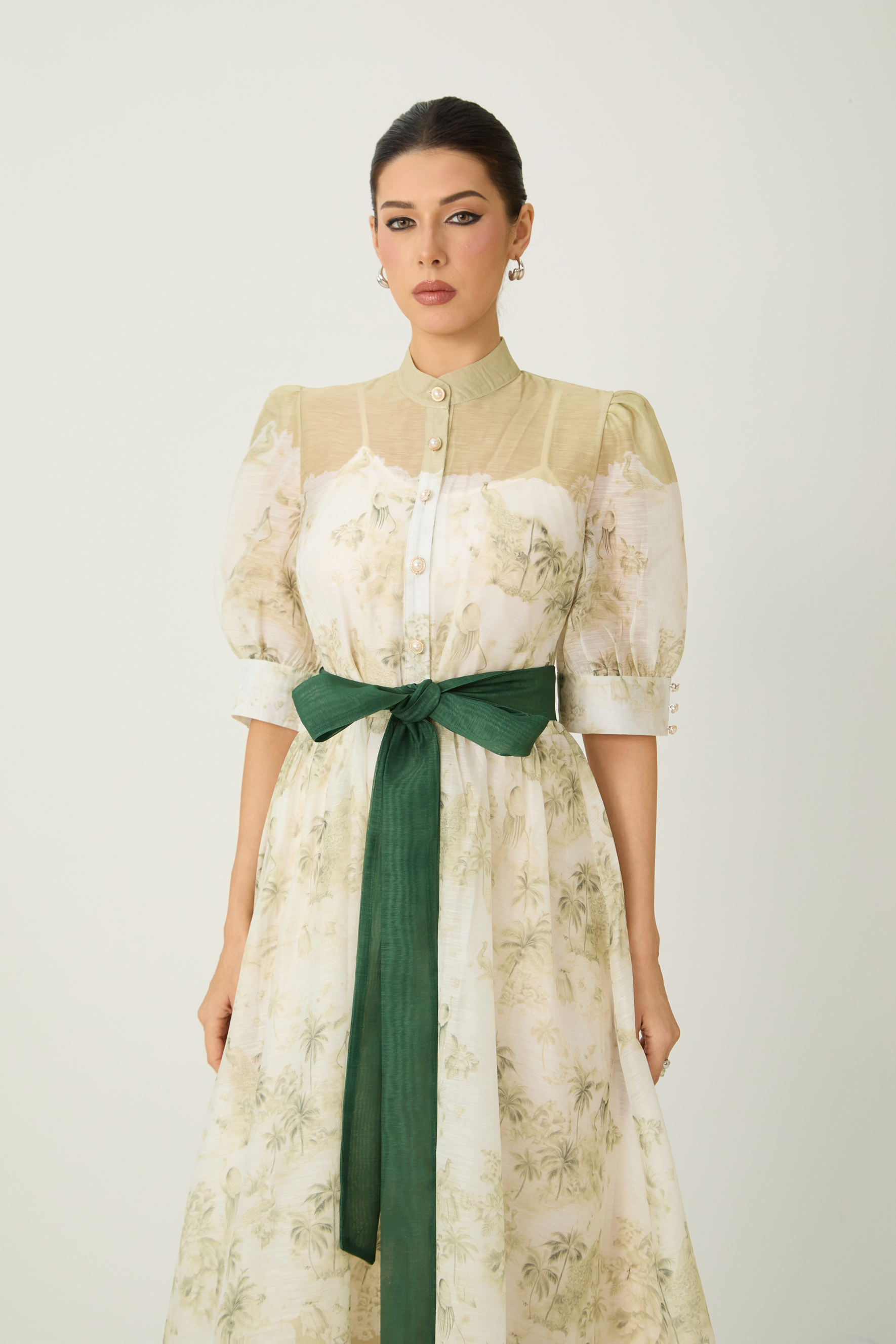 Picturesque Moments Green Floral Print Belted Maxi Dress