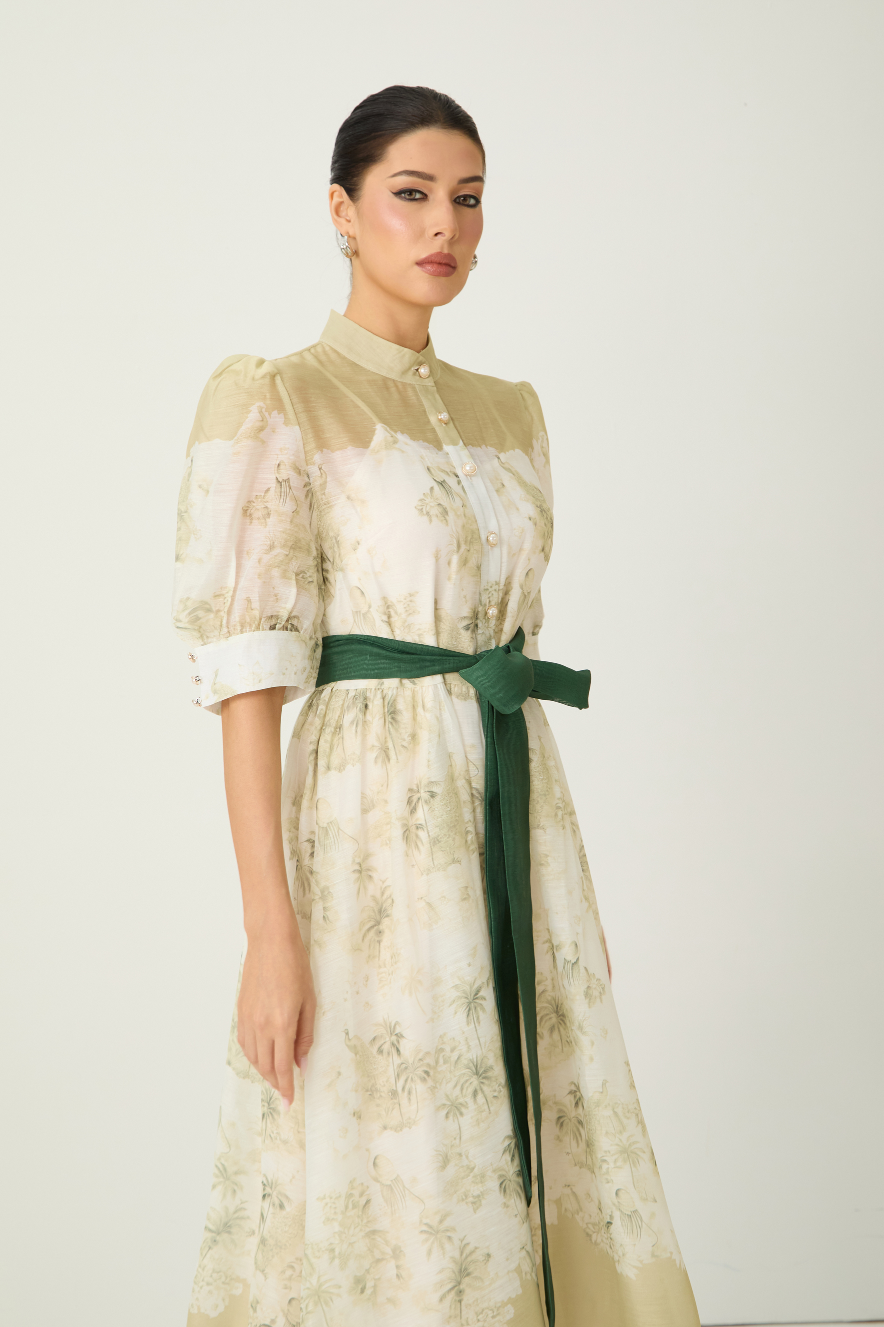 Picturesque Moments Green Floral Print Belted Maxi Dress