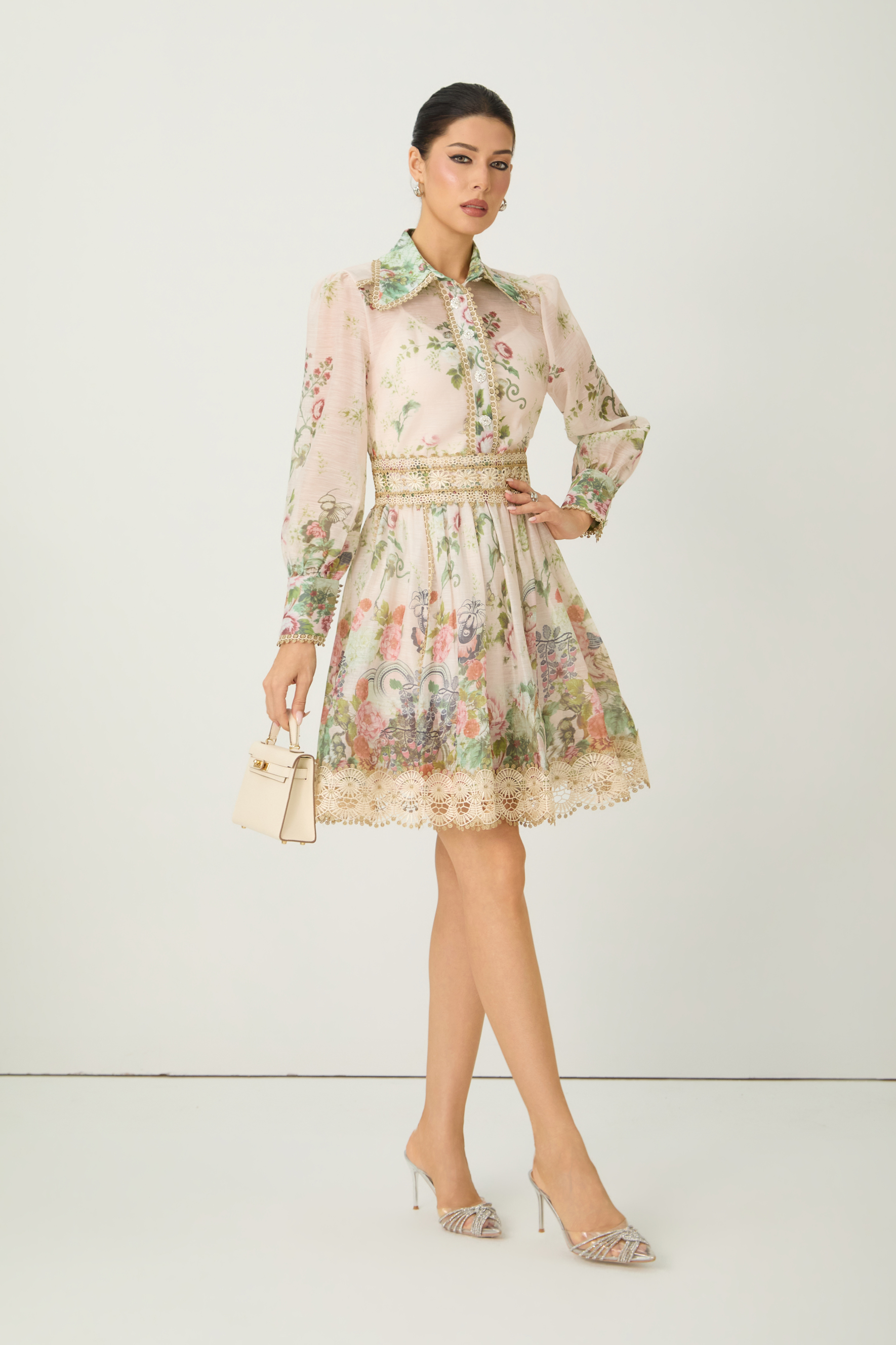 Lovable Spirit Multi Floral Print Shirt & Lace Trim Mini Skirt Set