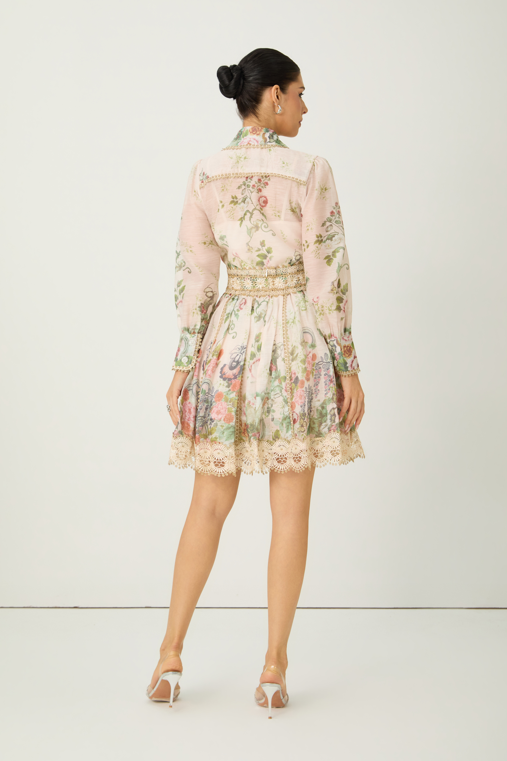 Lovable Spirit Multi Floral Print Shirt & Lace Trim Mini Skirt Set