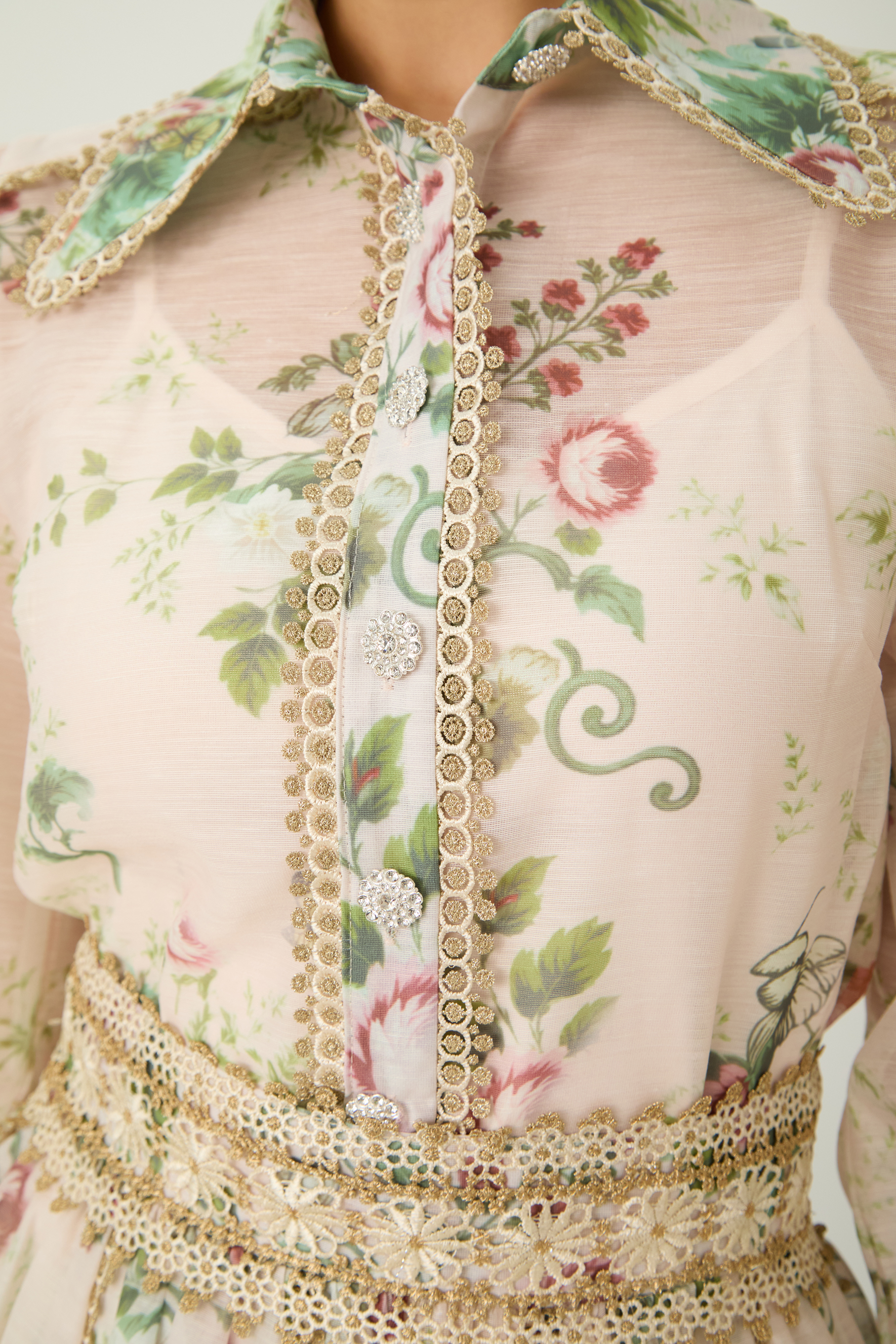 Lovable Spirit Multi Floral Print Shirt & Lace Trim Mini Skirt Set