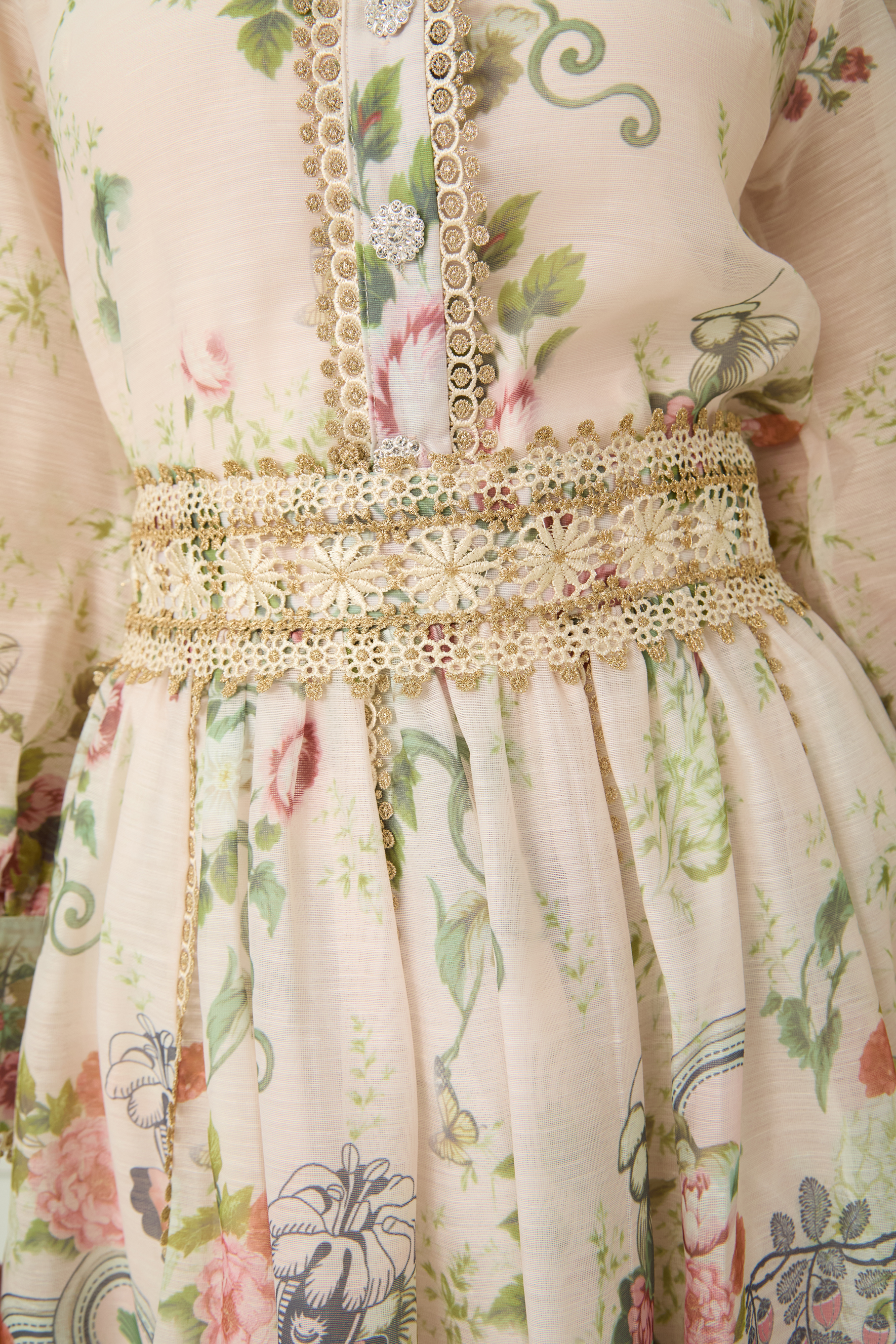 Lovable Spirit Multi Floral Print Shirt & Lace Trim Mini Skirt Set