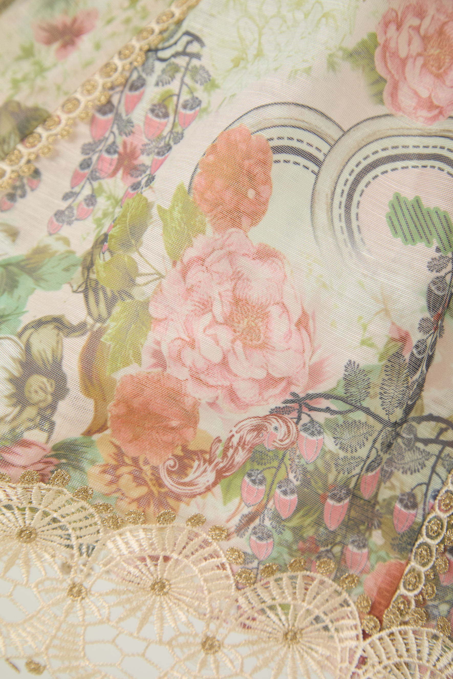 Lovable Spirit Multi Floral Print Shirt & Lace Trim Mini Skirt Set