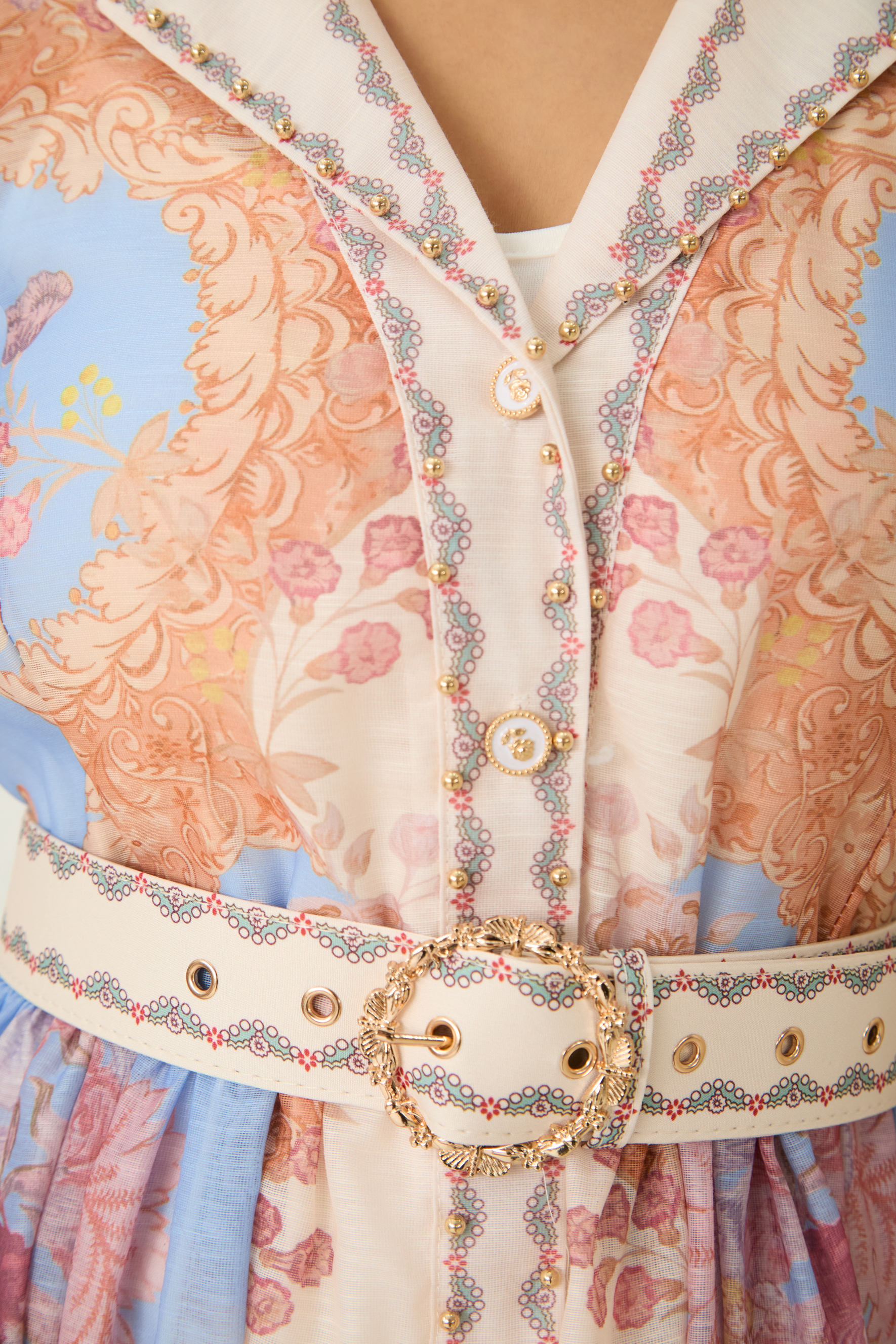 Nocturnal Muse Blue Paisley Print Puff Sleeve Midi Dress