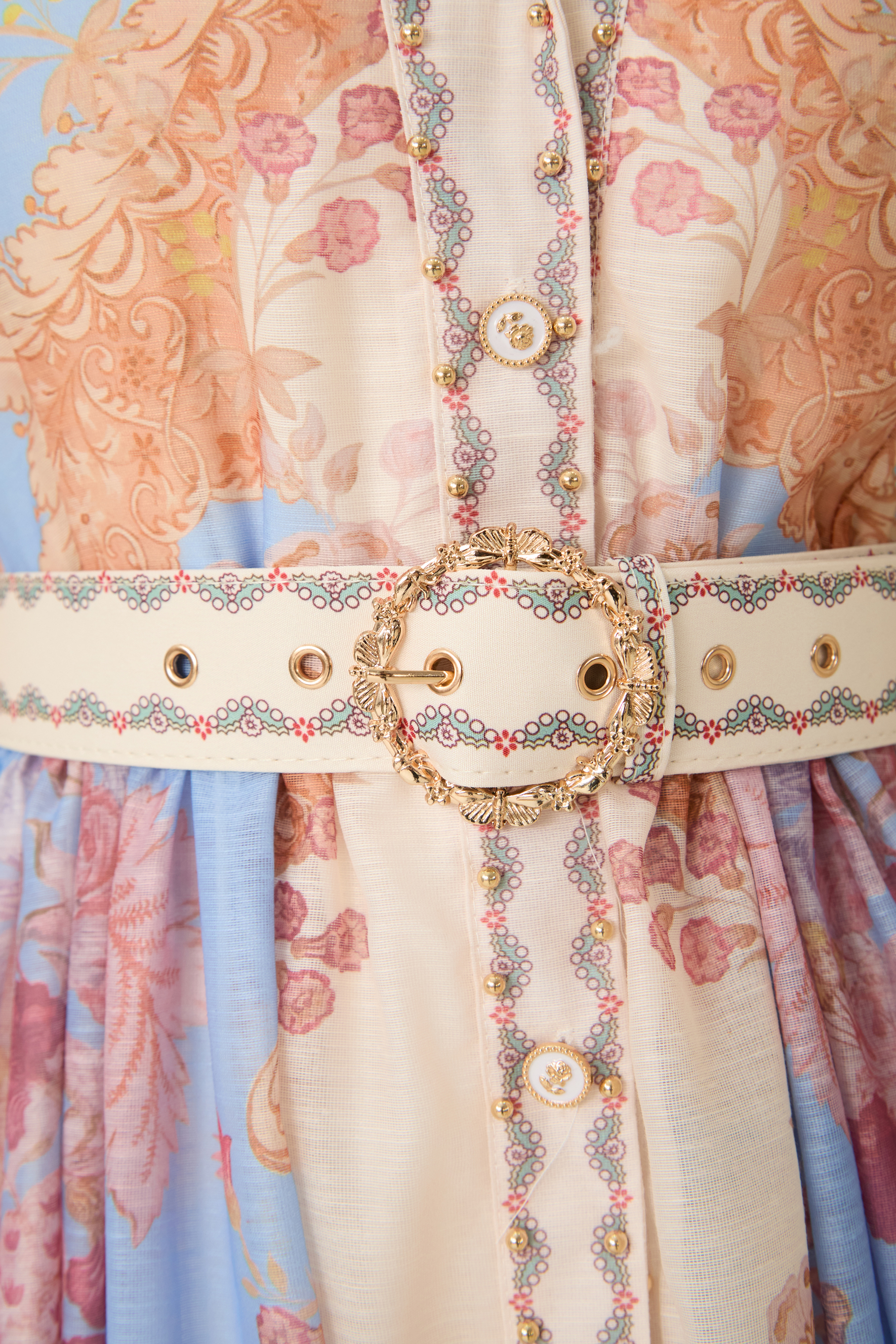 Nocturnal Muse Blue Paisley Print Puff Sleeve Midi Dress