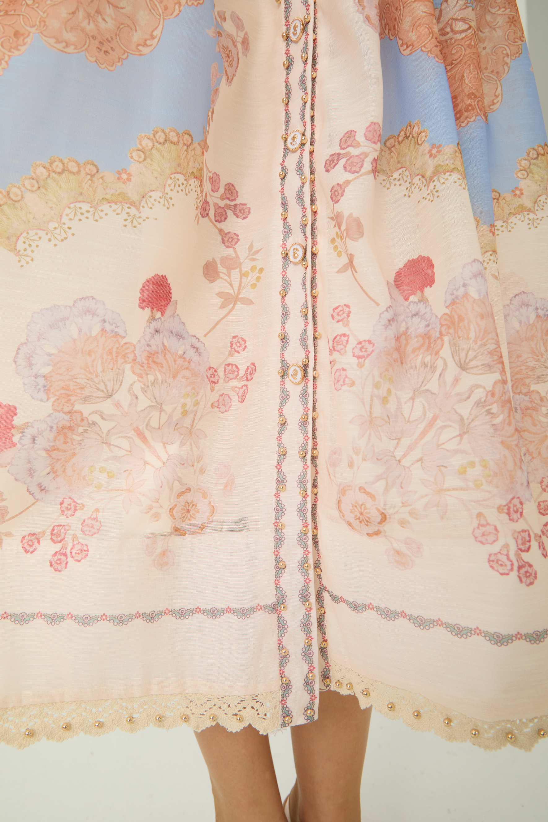 Nocturnal Muse Blue Paisley Print Puff Sleeve Midi Dress