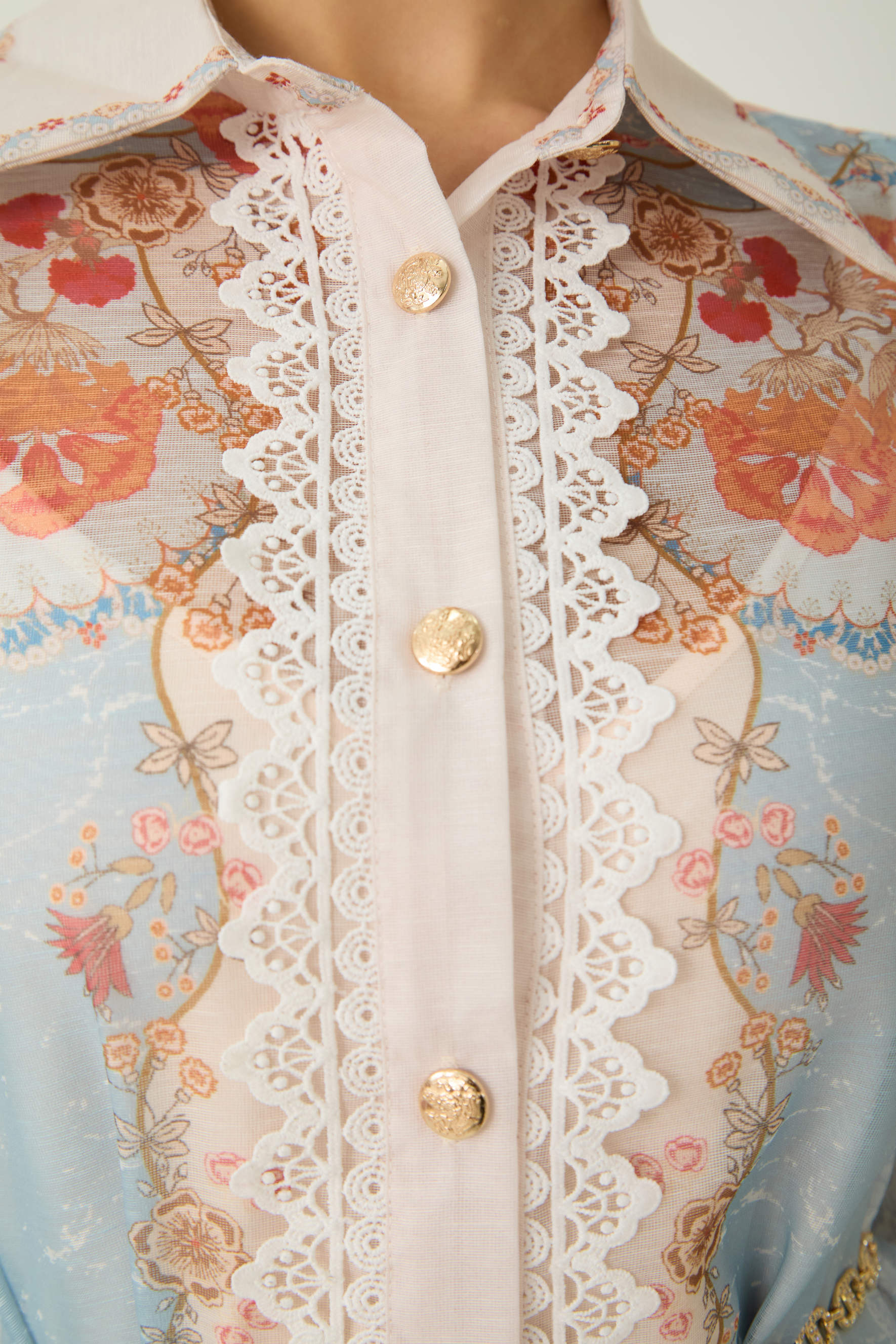 Always Enchanting Blue Floral Print Lace Trim Midi Dress