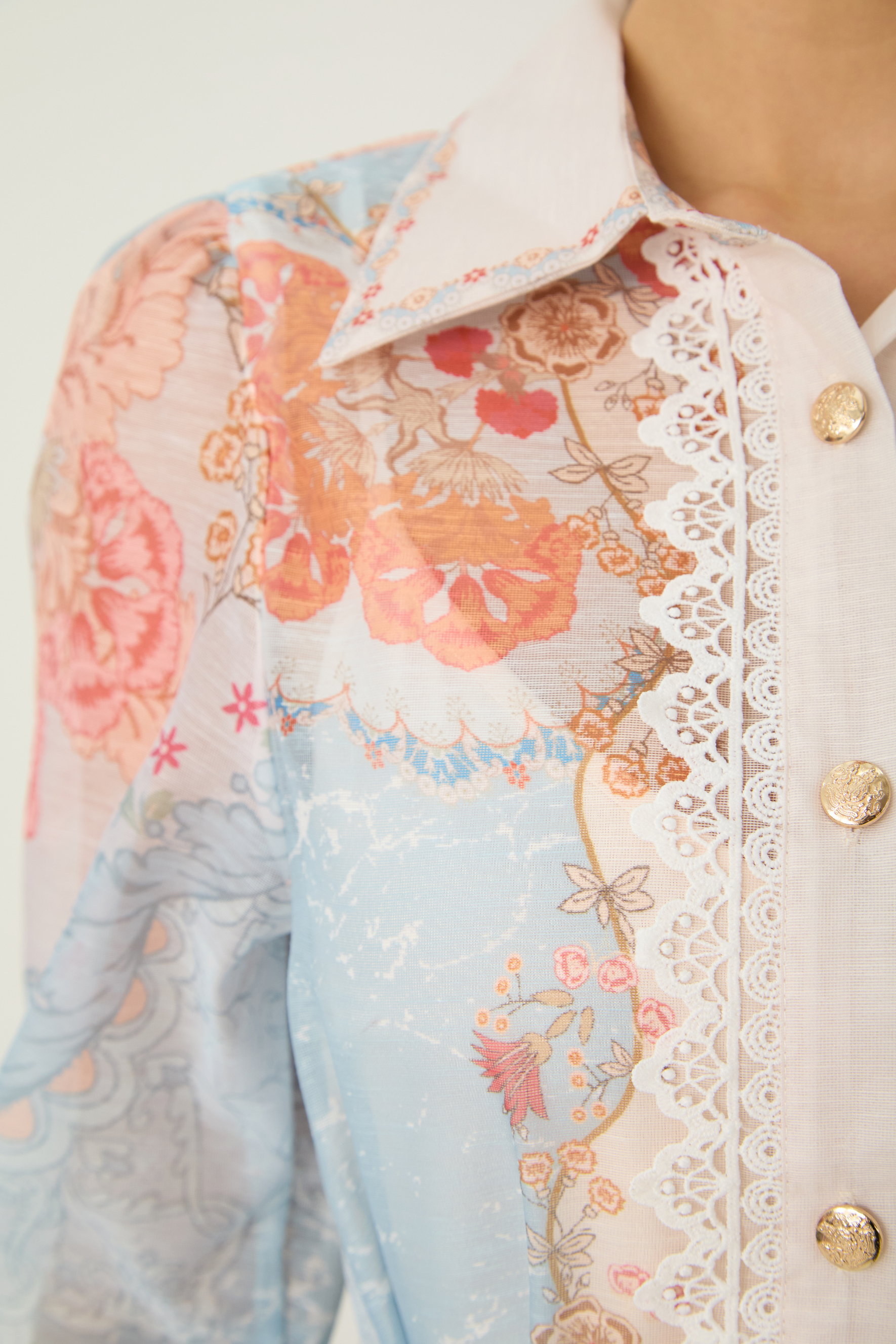 Always Enchanting Blue Floral Print Lace Trim Midi Dress