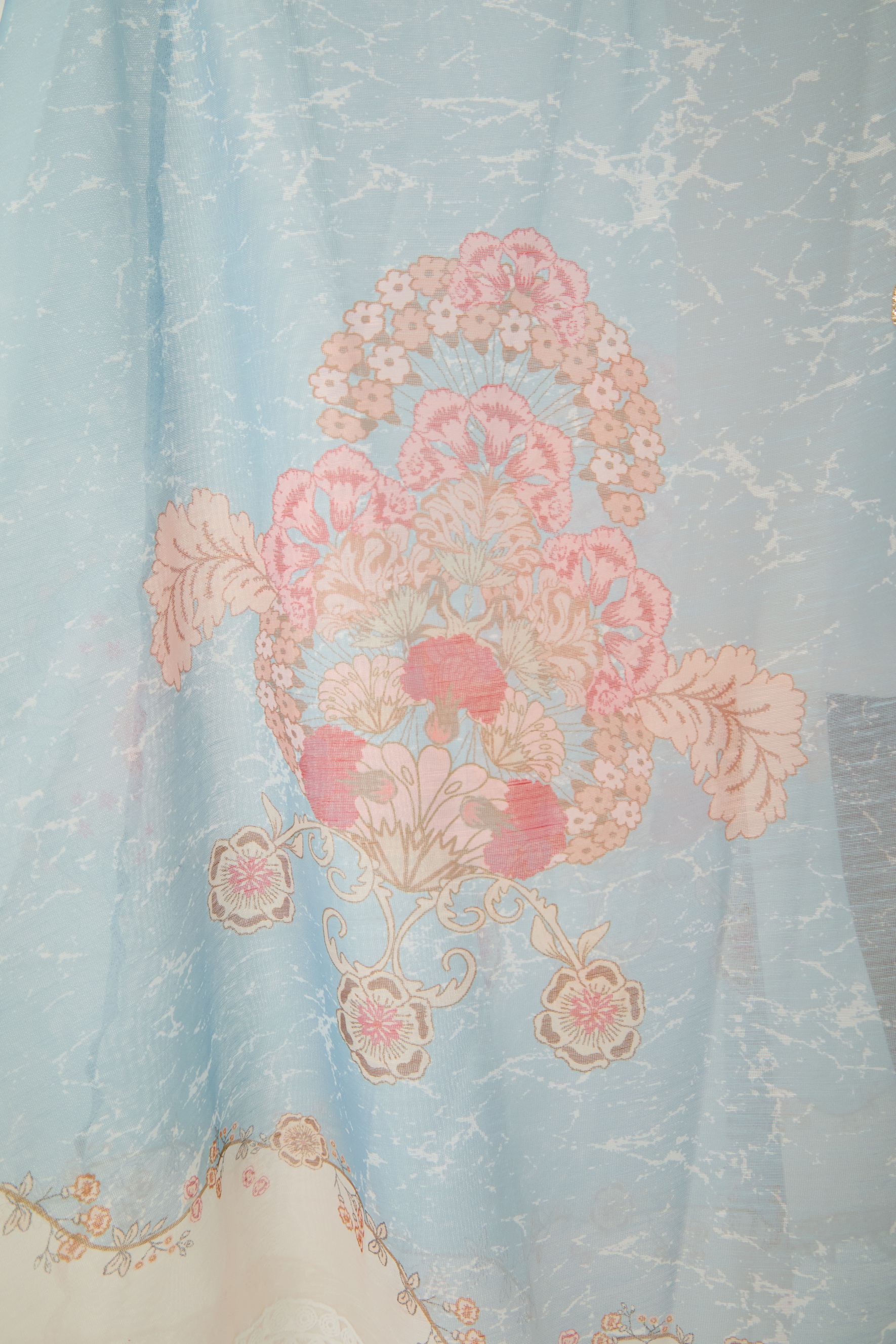 Always Enchanting Blue Floral Print Lace Trim Midi Dress