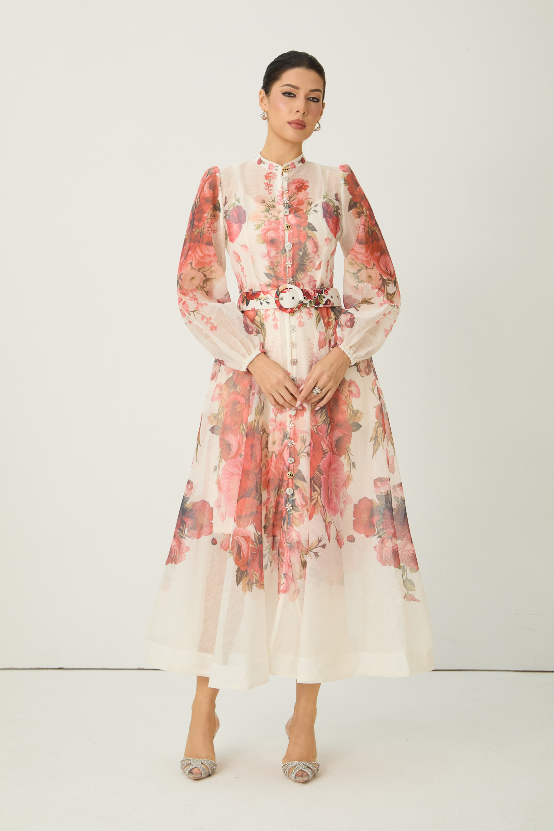 Lady Exclusive Pink Floral Print Semi-sheer Maxi Dress