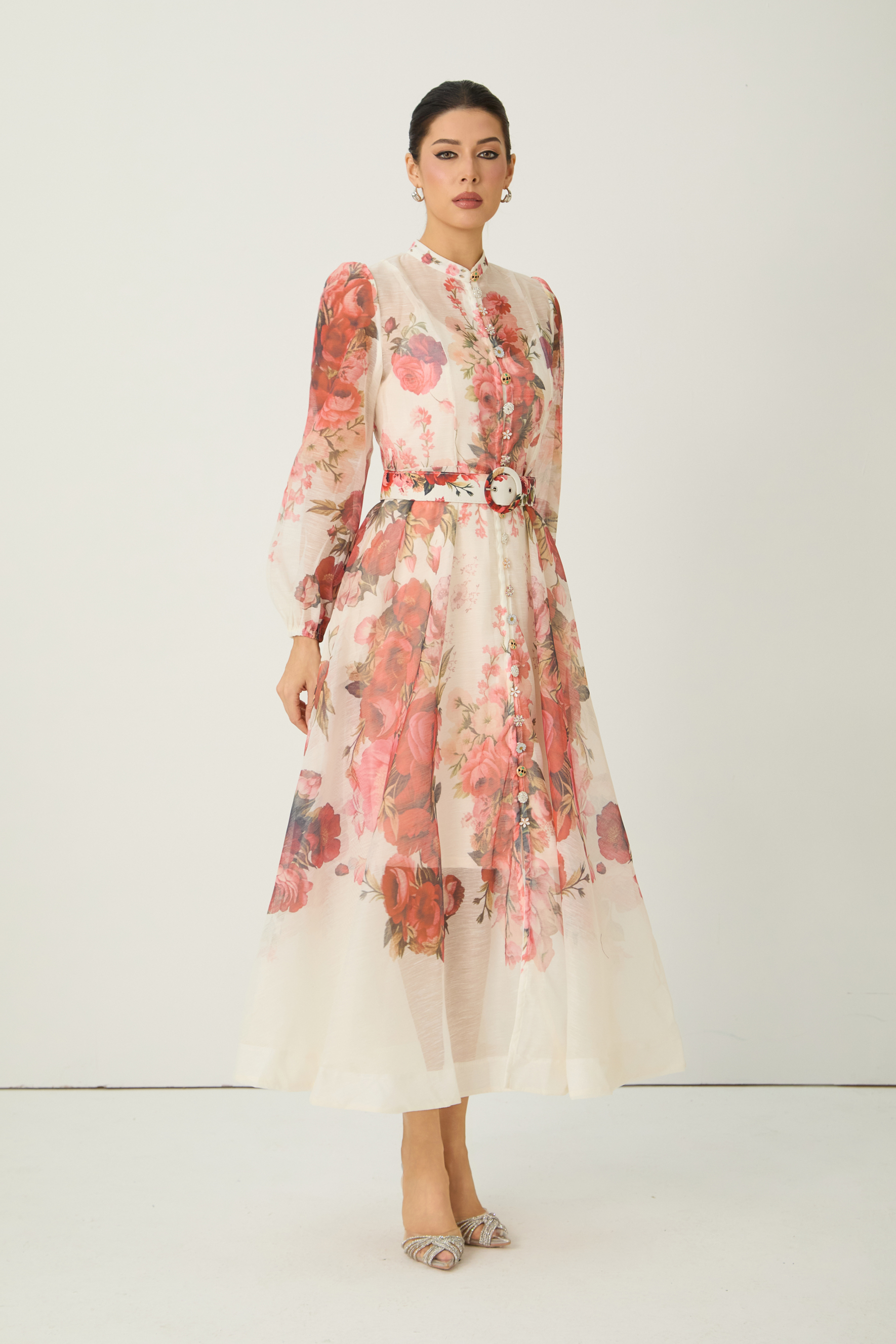Lady Exclusive Pink Floral Print Semi-sheer Maxi Dress