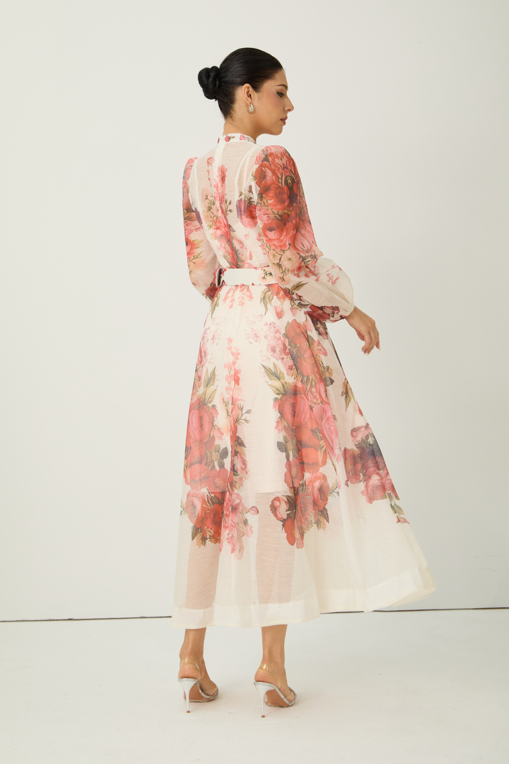 Lady Exclusive Pink Floral Print Semi-sheer Maxi Dress