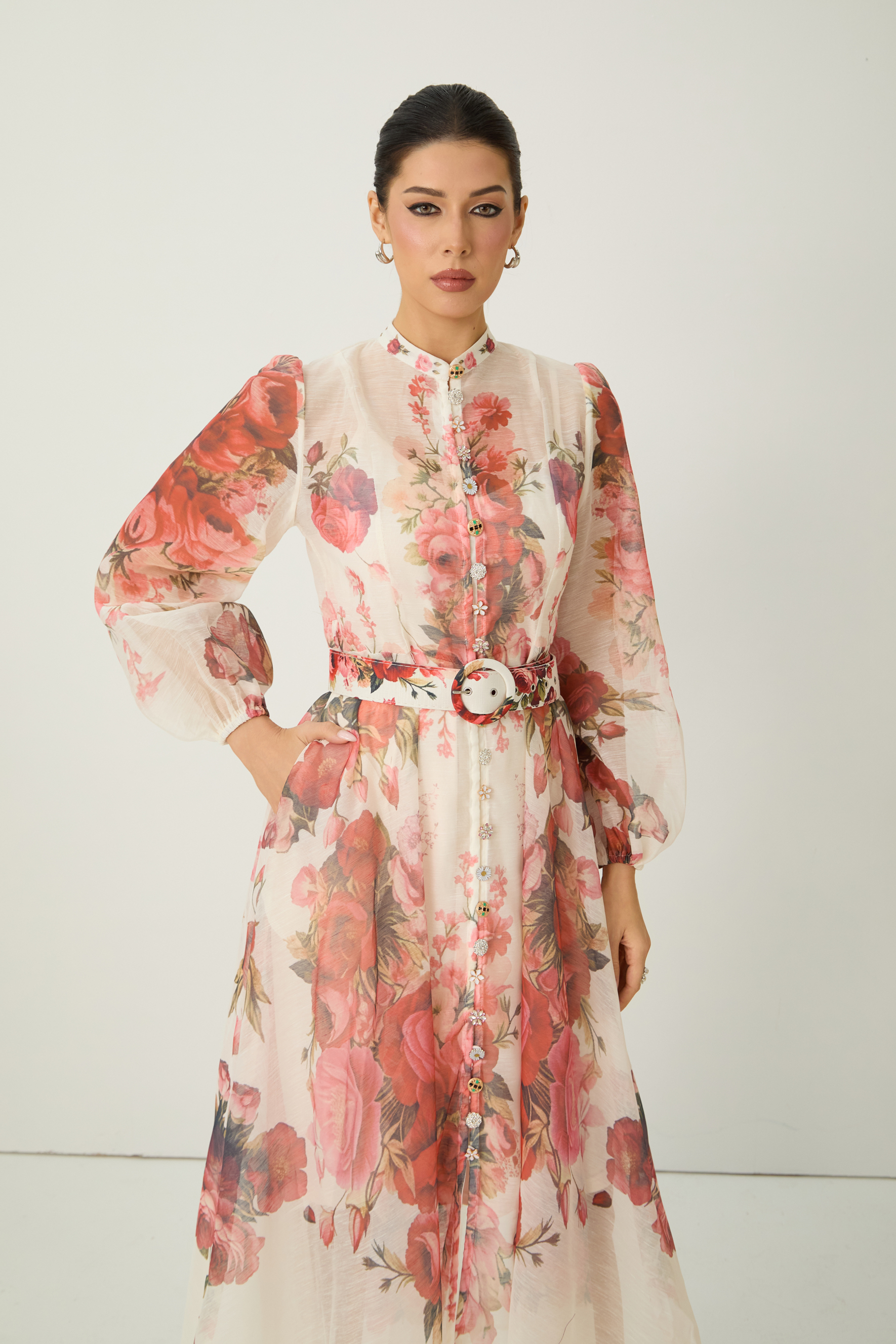 Lady Exclusive Pink Floral Print Semi-sheer Maxi Dress