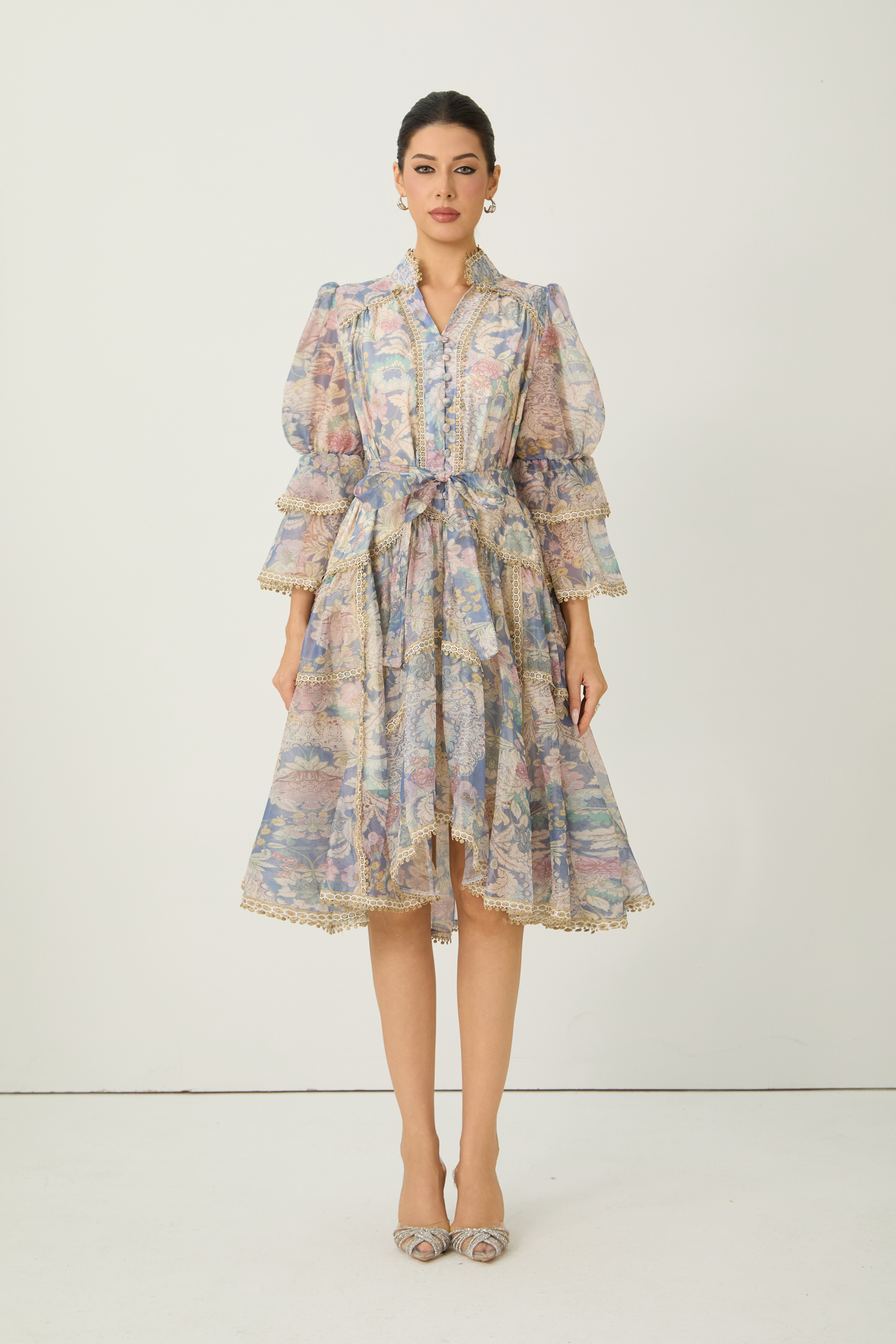 Romance That Wows Multi Floral Print Layered Sleeve Midi Dress