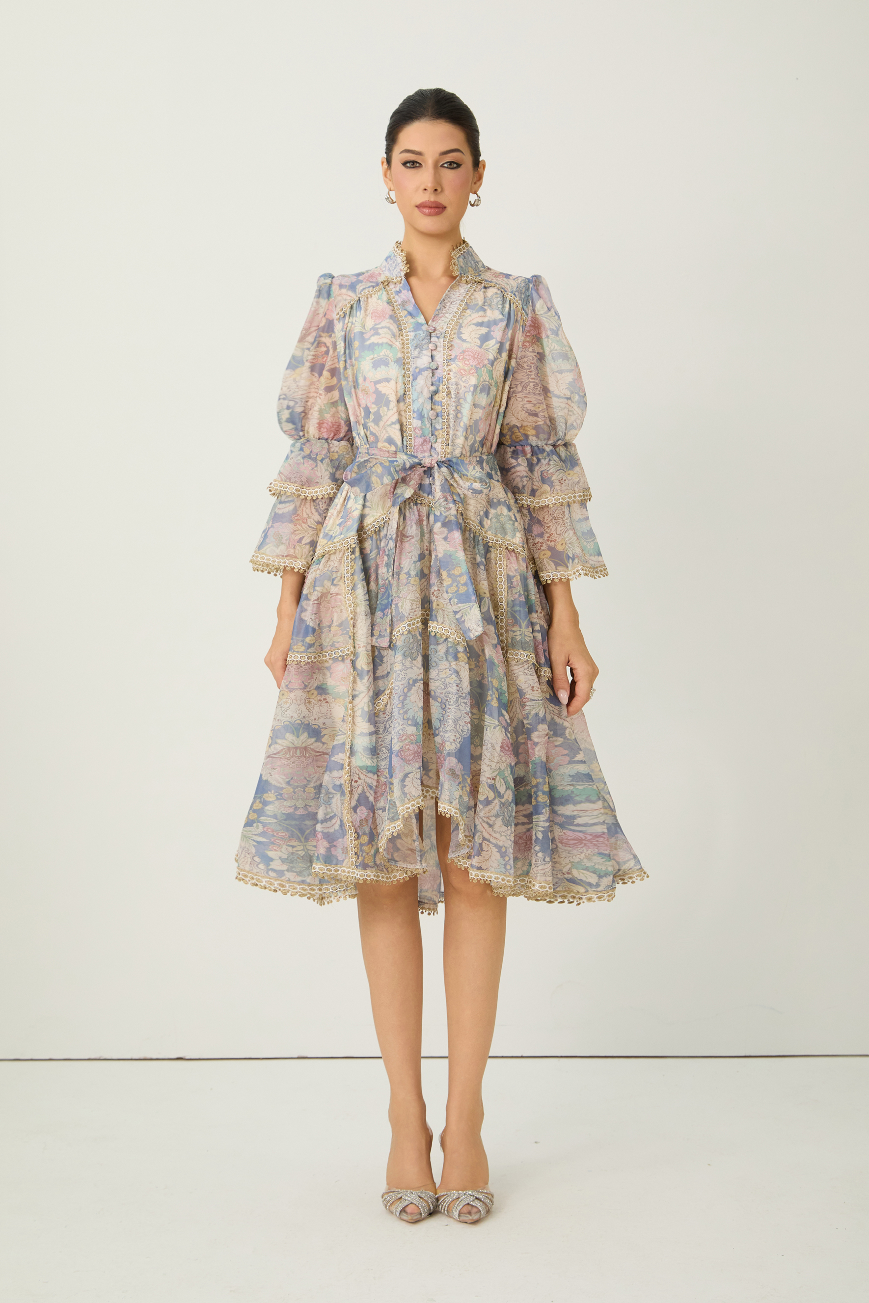 Romance That Wows Multi Floral Print Layered Sleeve Midi Dress