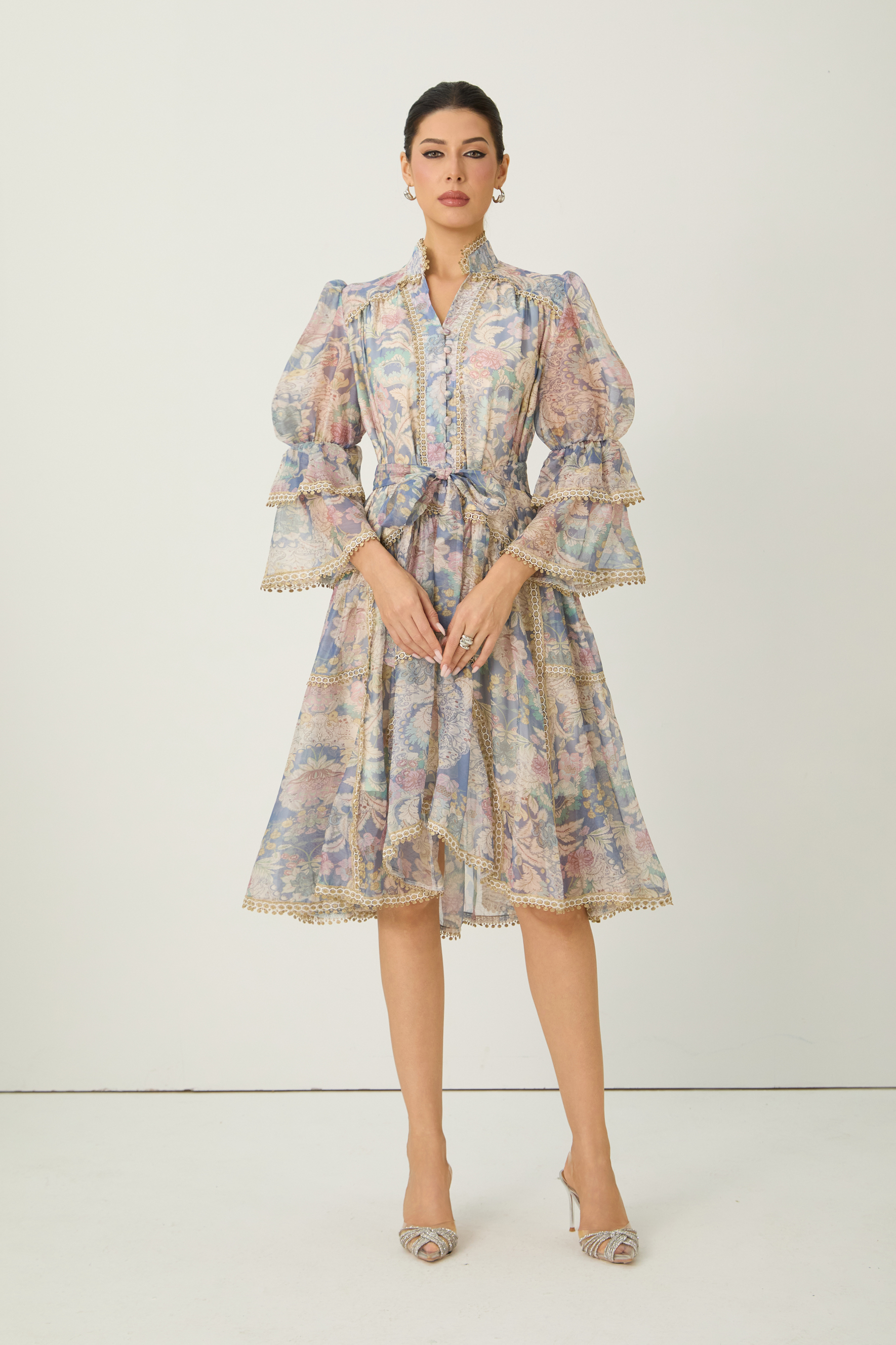 Romance That Wows Multi Floral Print Layered Sleeve Midi Dress