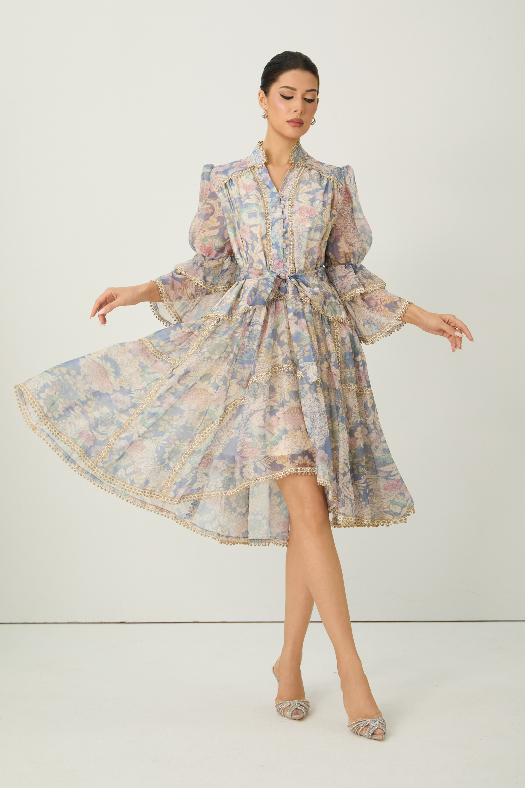 Romance That Wows Multi Floral Print Layered Sleeve Midi Dress