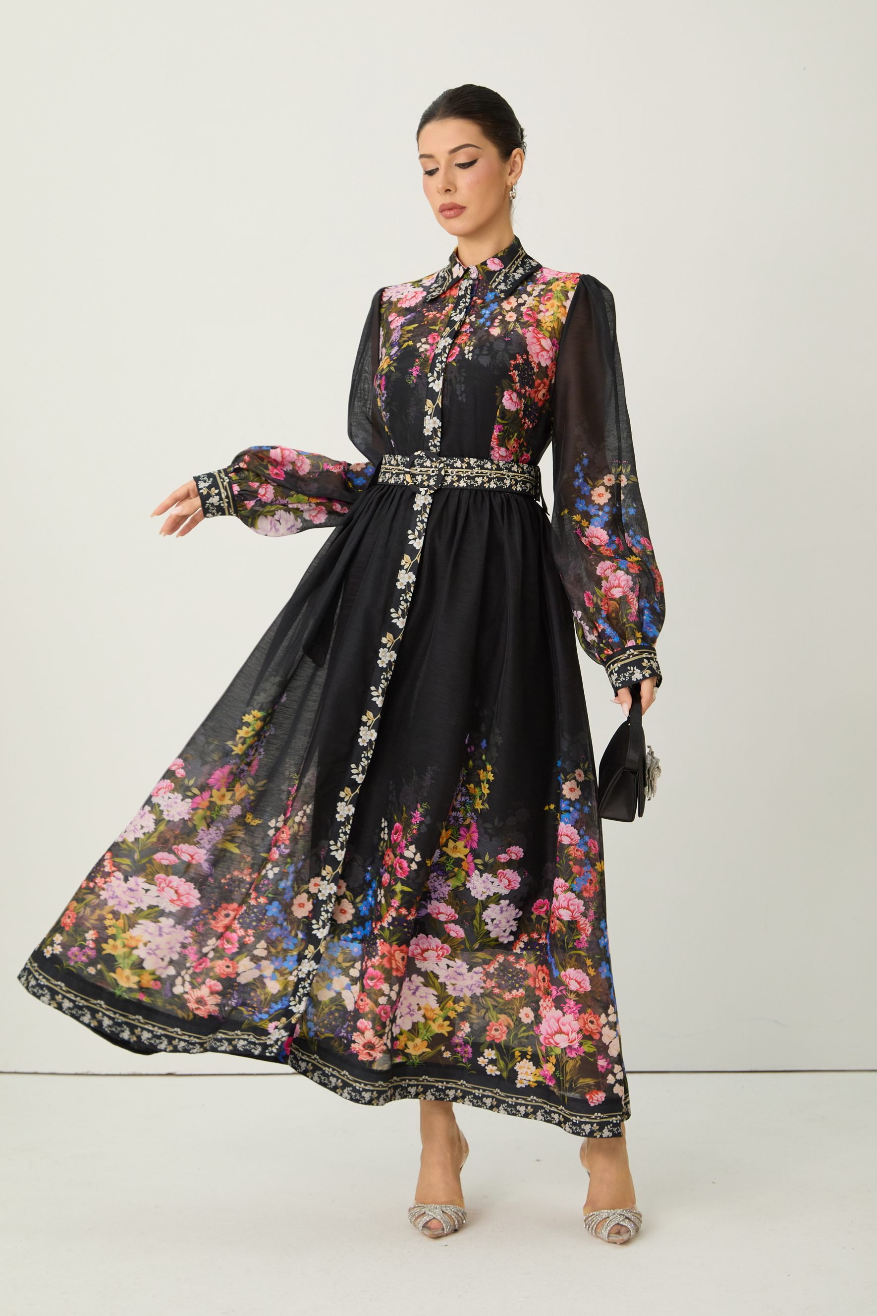 Special Moment Black Floral Print Long Sleeve Maxi Dress