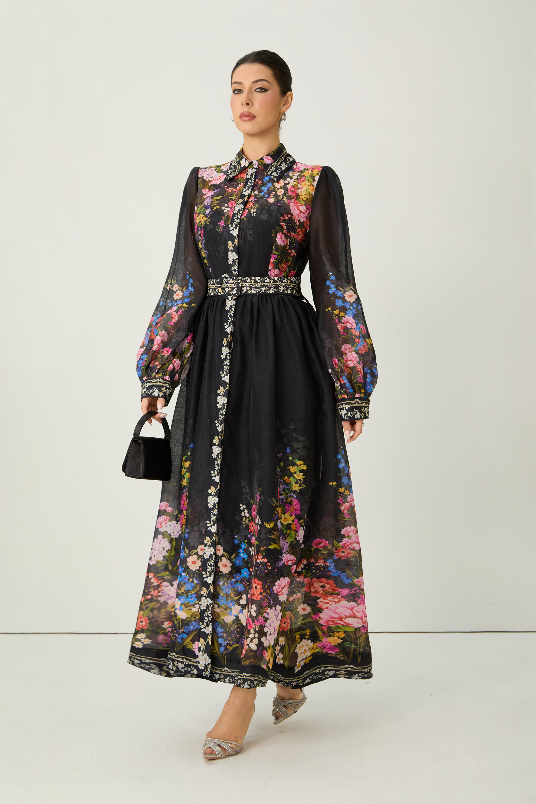 Special Moment Black Floral Print Long Sleeve Maxi Dress