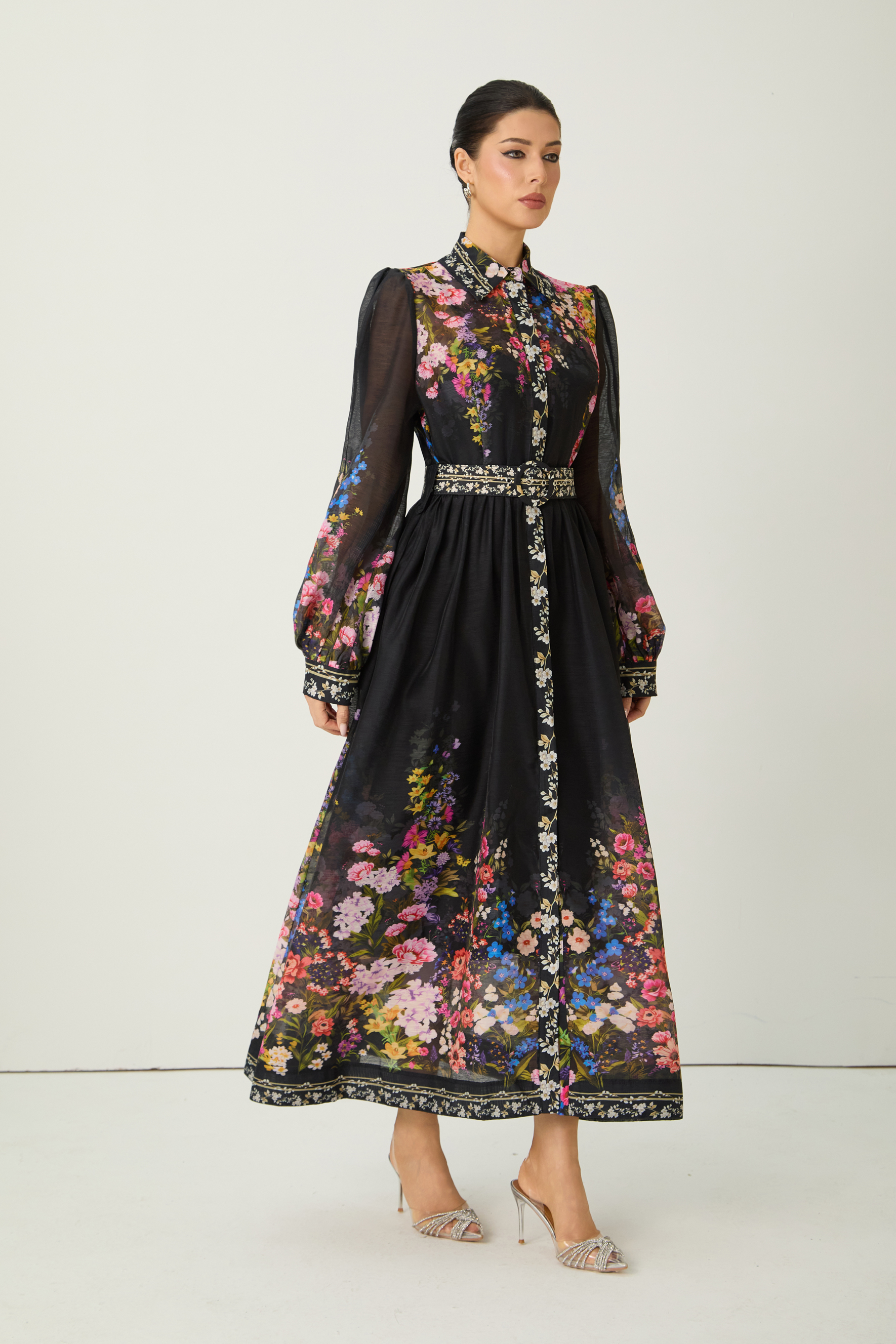 Special Moment Black Floral Print Long Sleeve Maxi Dress