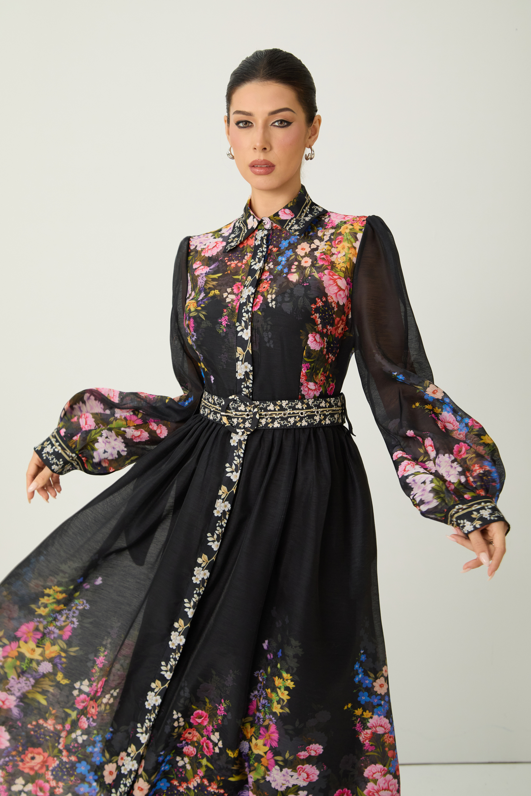 Special Moment Black Floral Print Long Sleeve Maxi Dress