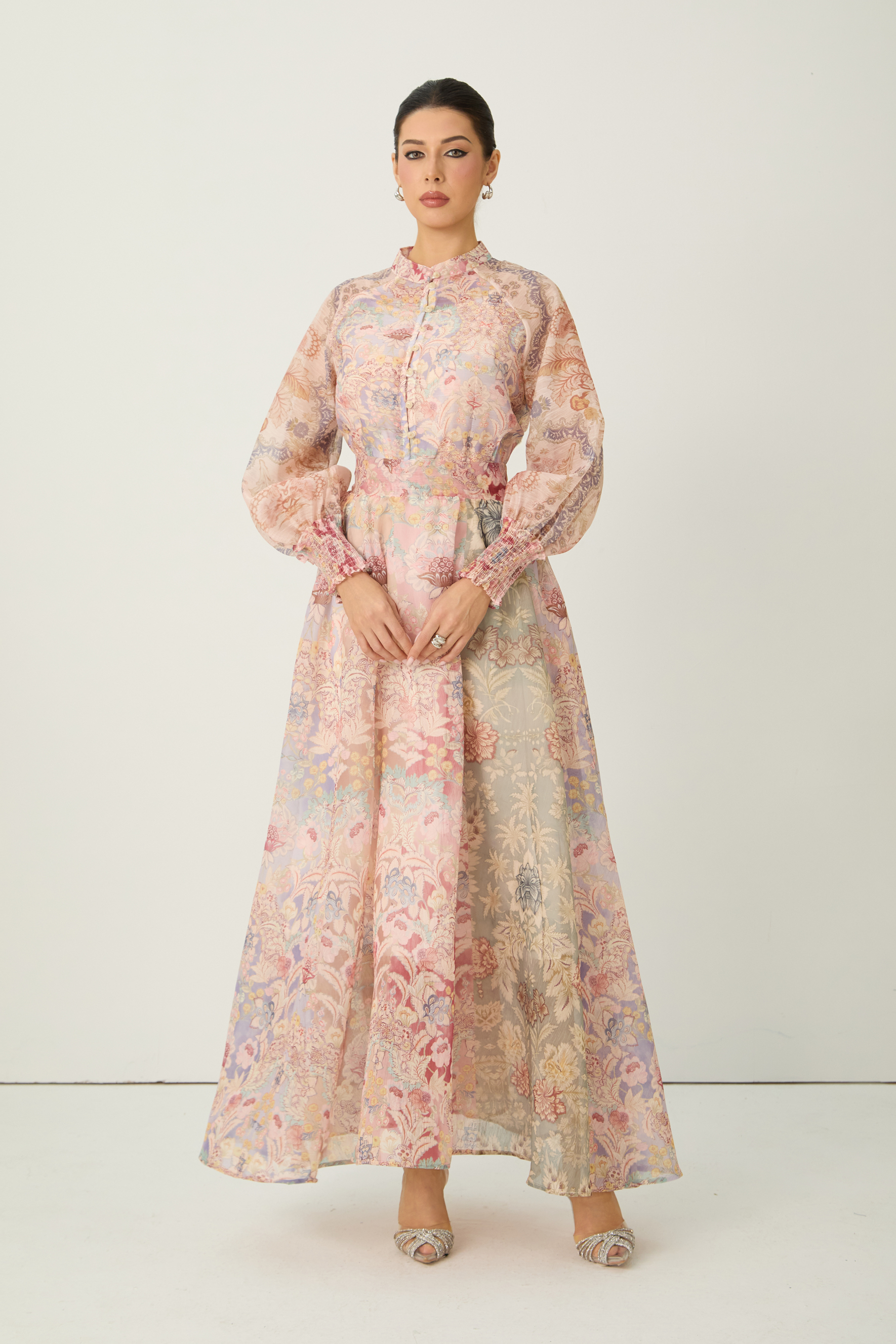 Soft Sunshine Pink Floral Print Puff Sleeve Maxi Dress
