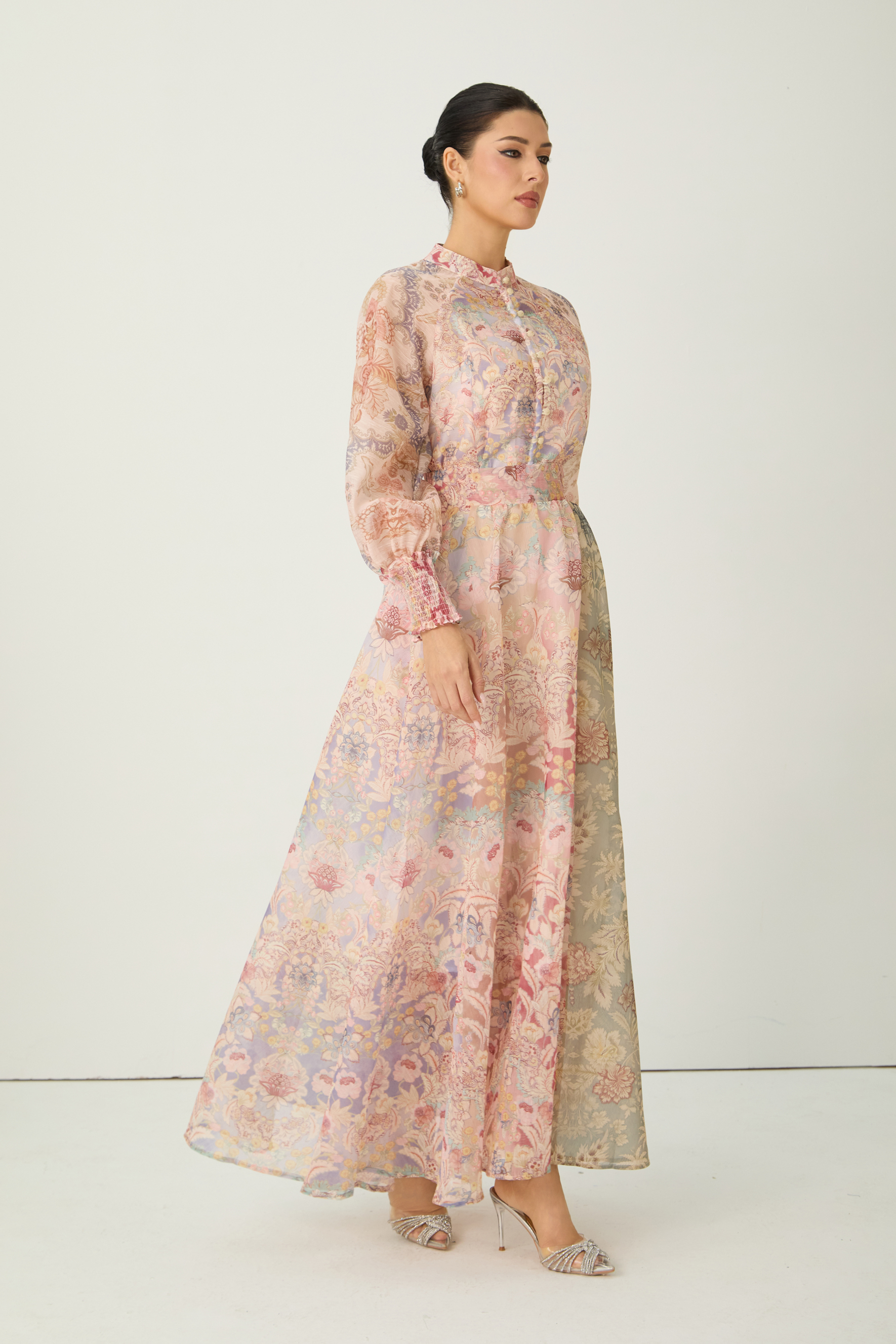 Soft Sunshine Pink Floral Print Puff Sleeve Maxi Dress