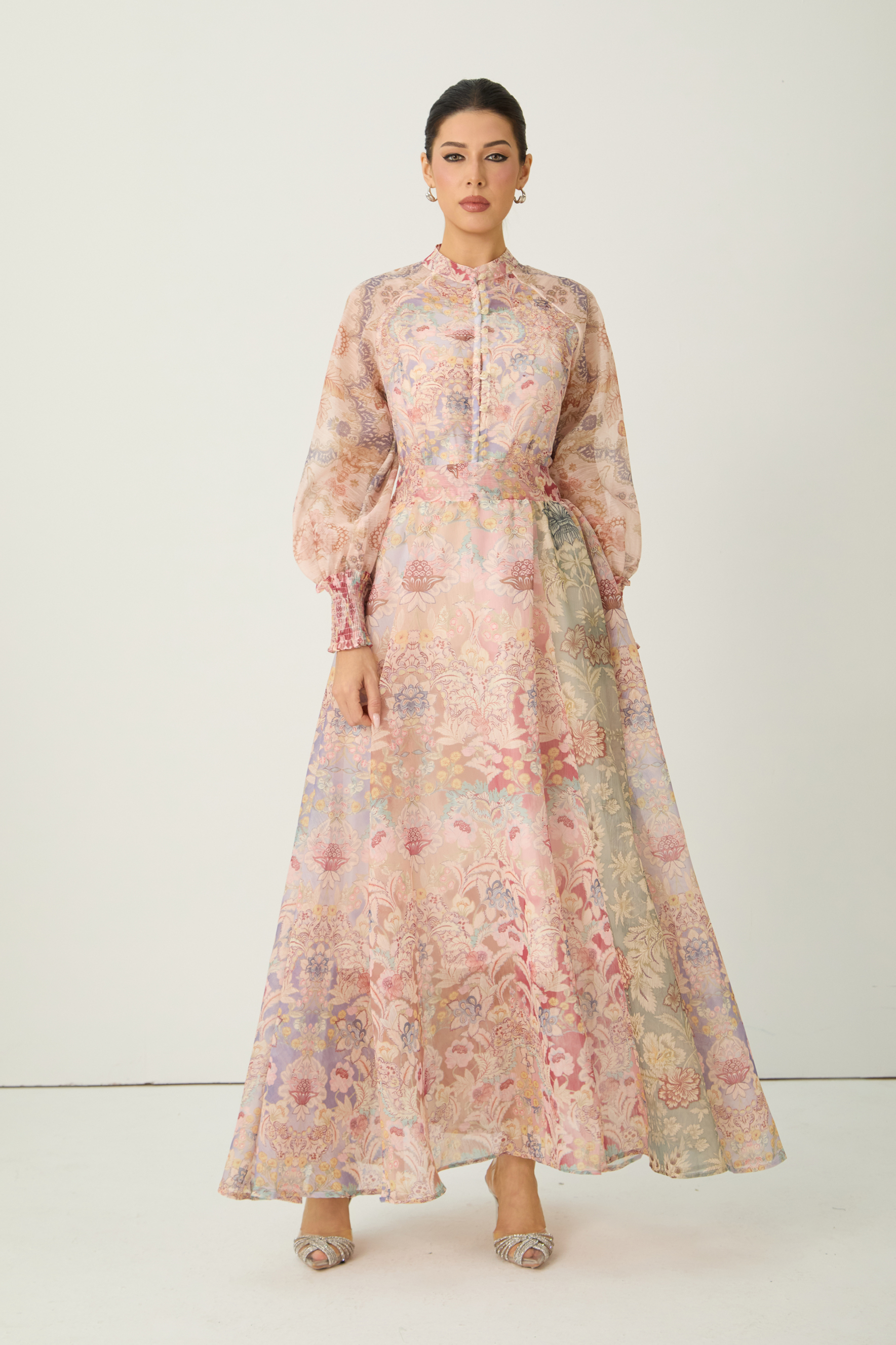 Soft Sunshine Pink Floral Print Puff Sleeve Maxi Dress
