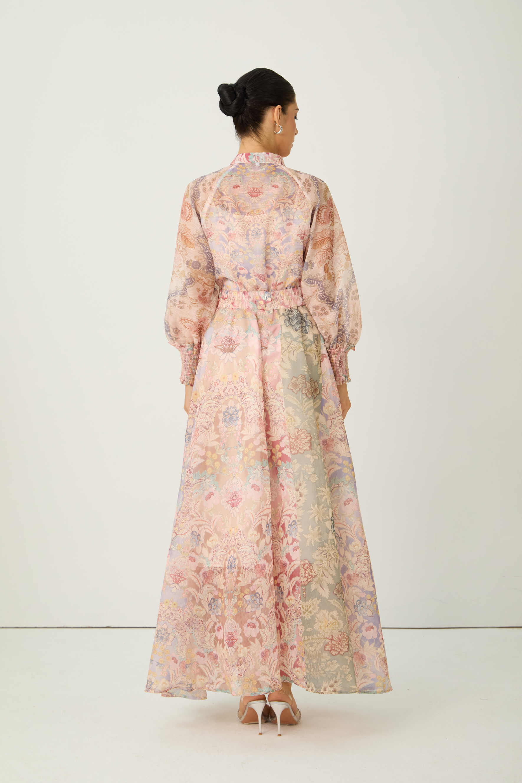 Soft Sunshine Pink Floral Print Puff Sleeve Maxi Dress