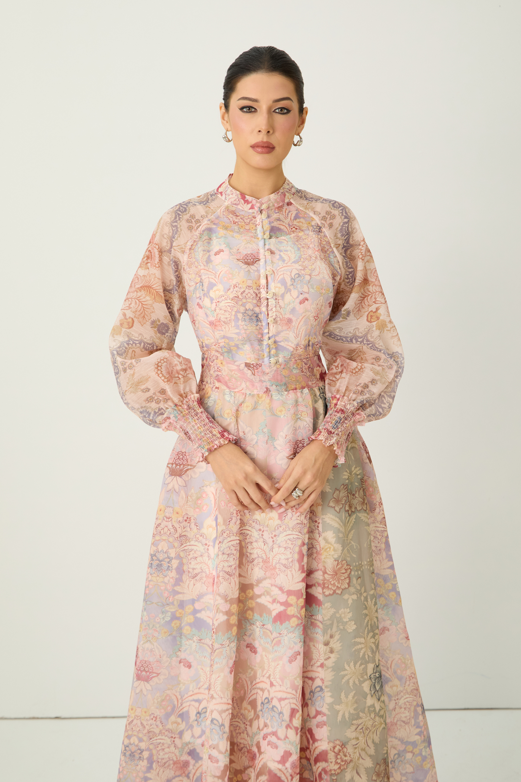 Soft Sunshine Pink Floral Print Puff Sleeve Maxi Dress