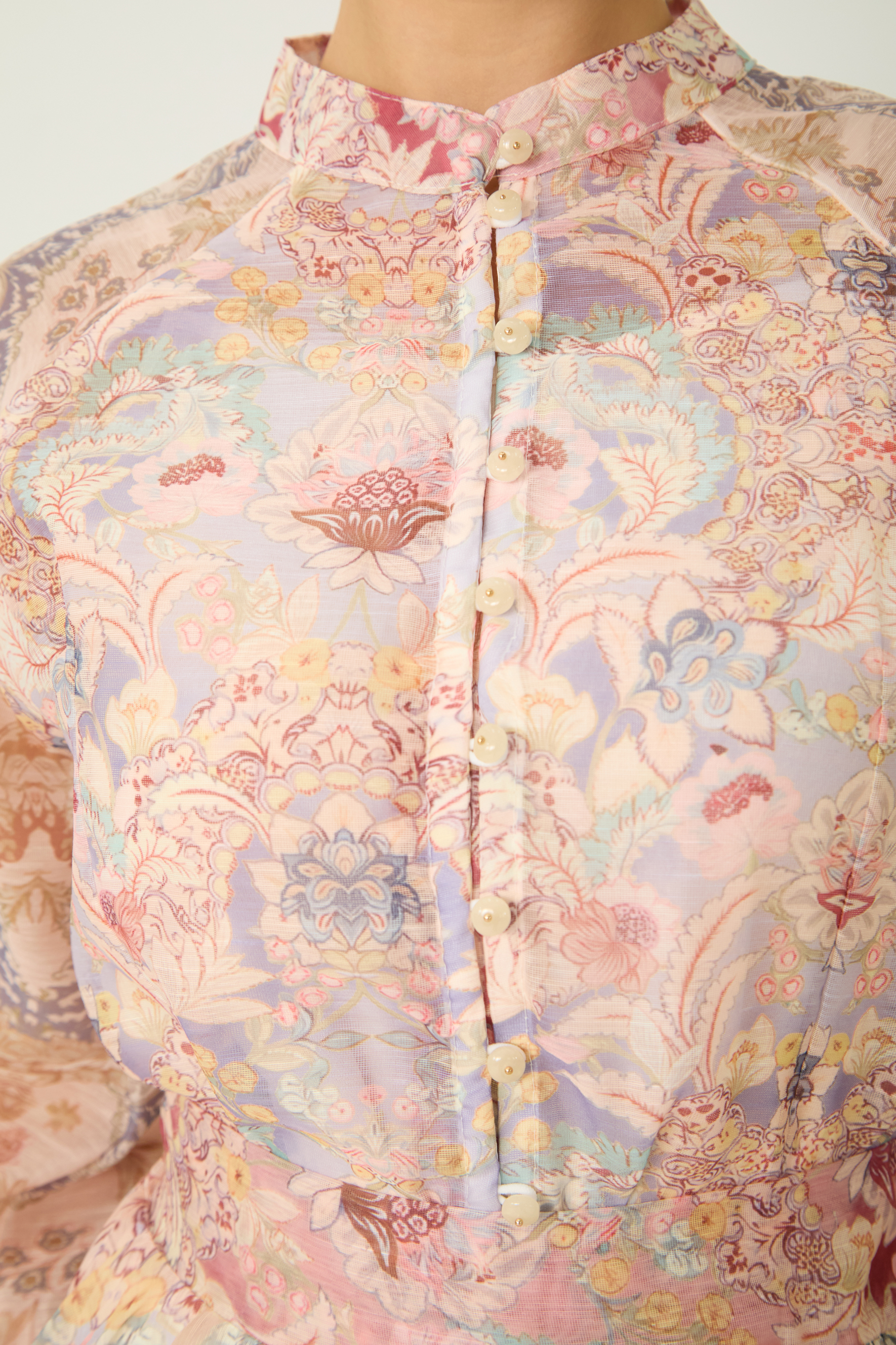 Soft Sunshine Pink Floral Print Puff Sleeve Maxi Dress