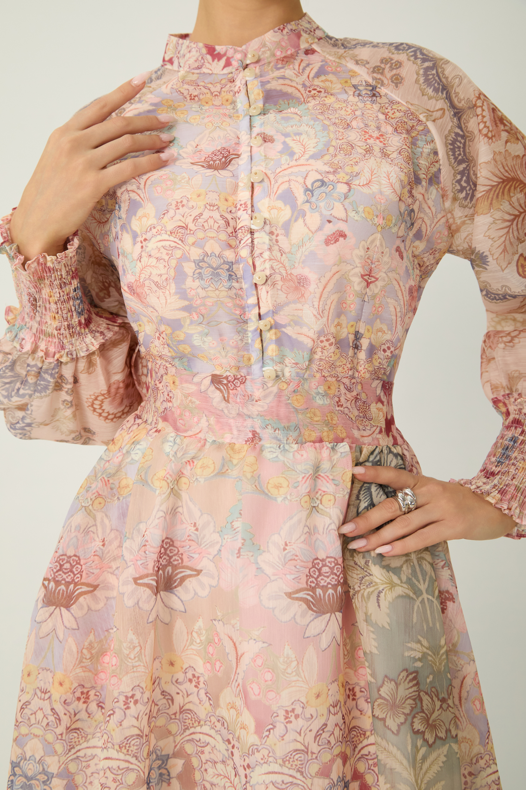 Soft Sunshine Pink Floral Print Puff Sleeve Maxi Dress