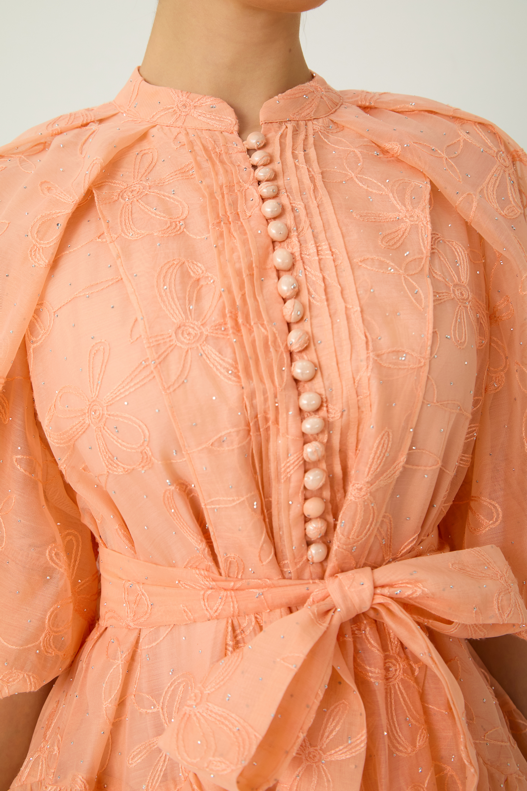 Devoted to Fun Orange Embroidered Short Puff Sleeve Midi Dress