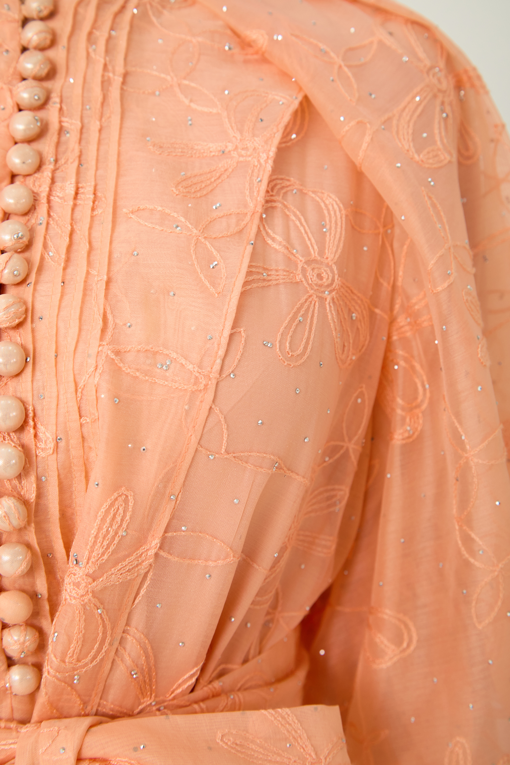 Devoted to Fun Orange Embroidered Short Puff Sleeve Midi Dress