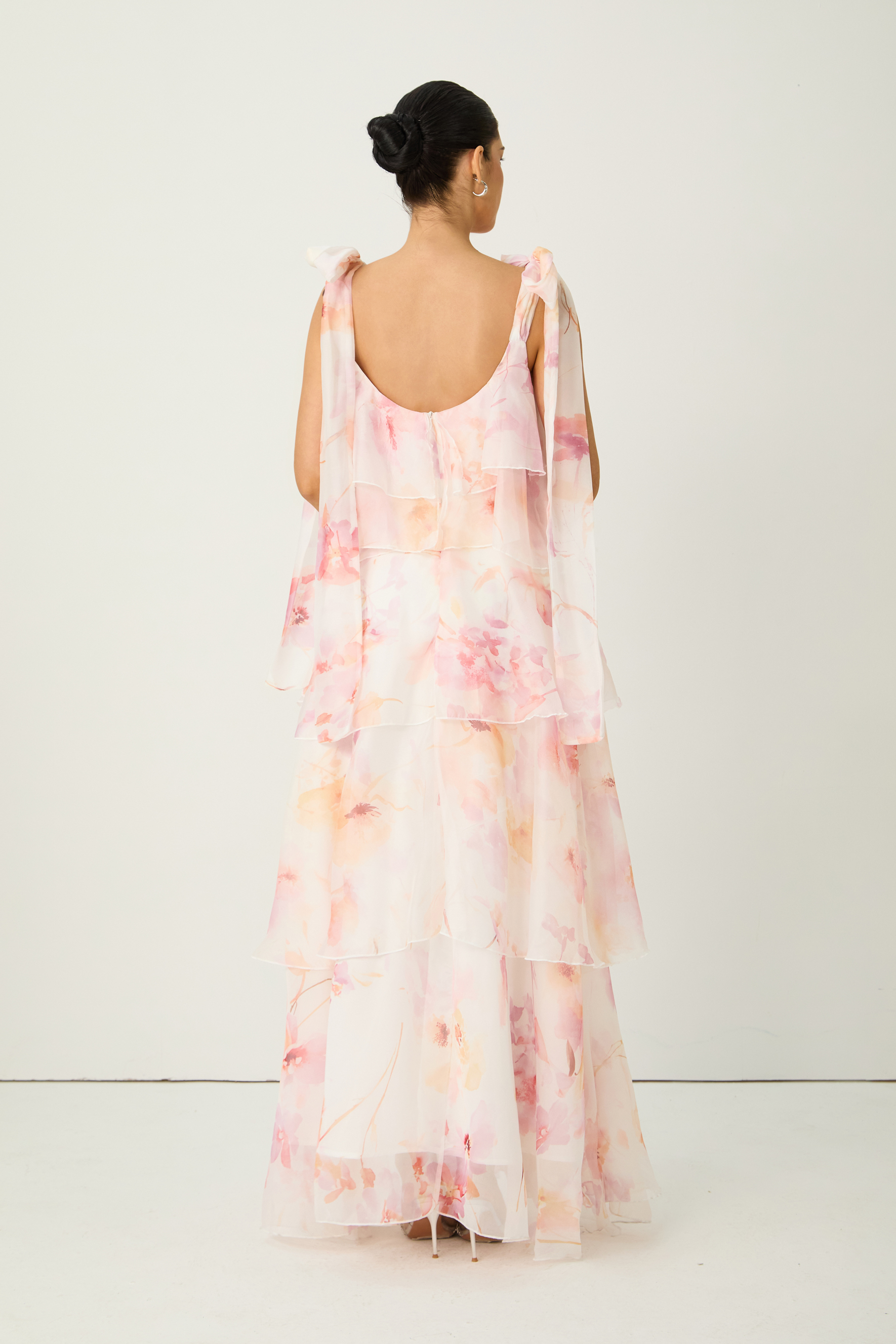 Glamorous Sweetie Pink Floral Print Tiered Ruffle Bow Strap Maxi Dress