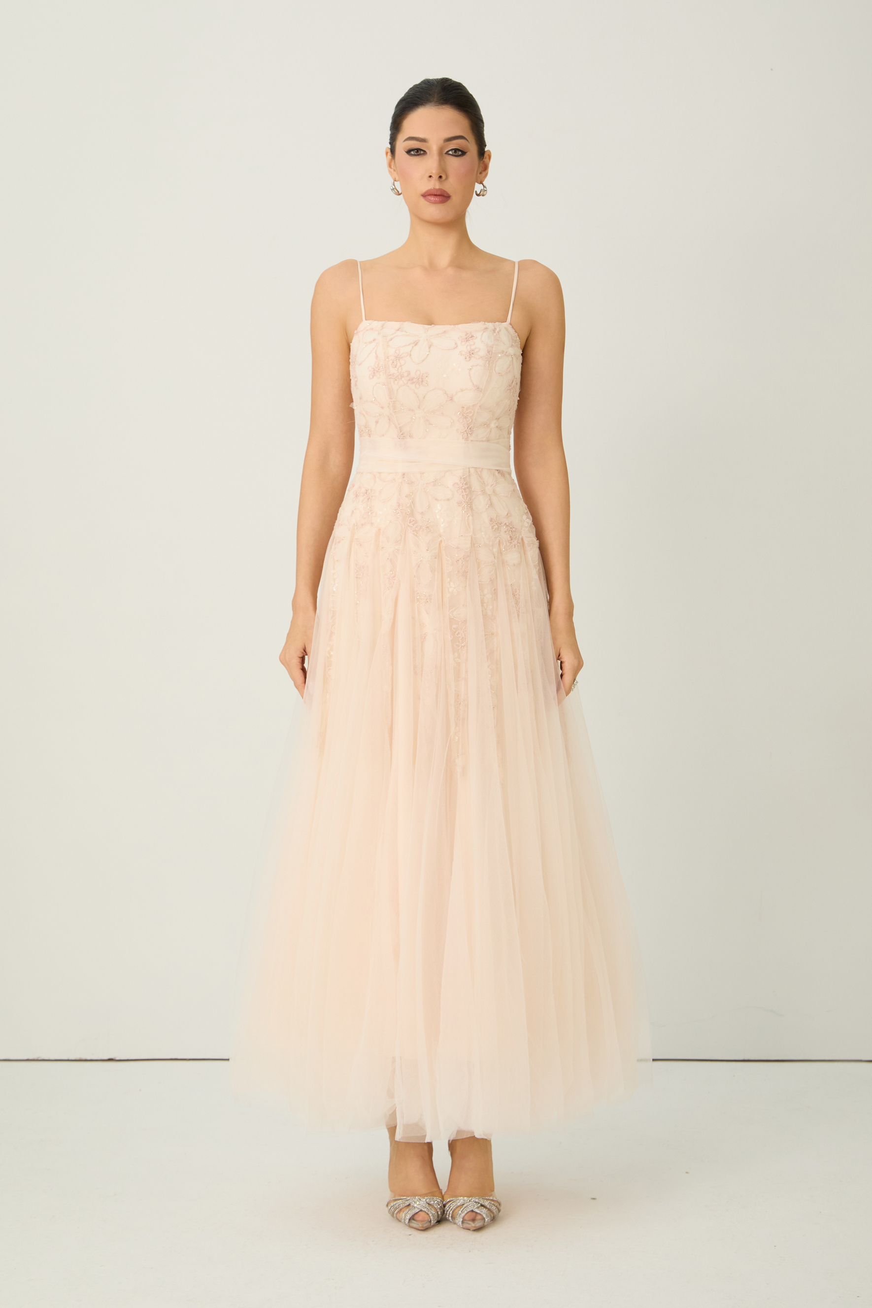 Lovely Existence Pink Floral Embroidered Tulle Maxi Dress