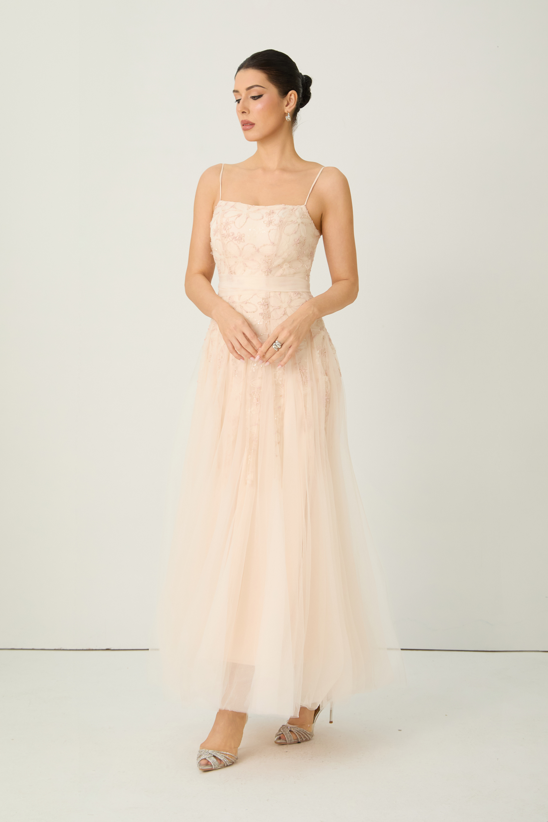 Lovely Existence Pink Floral Embroidered Tulle Maxi Dress
