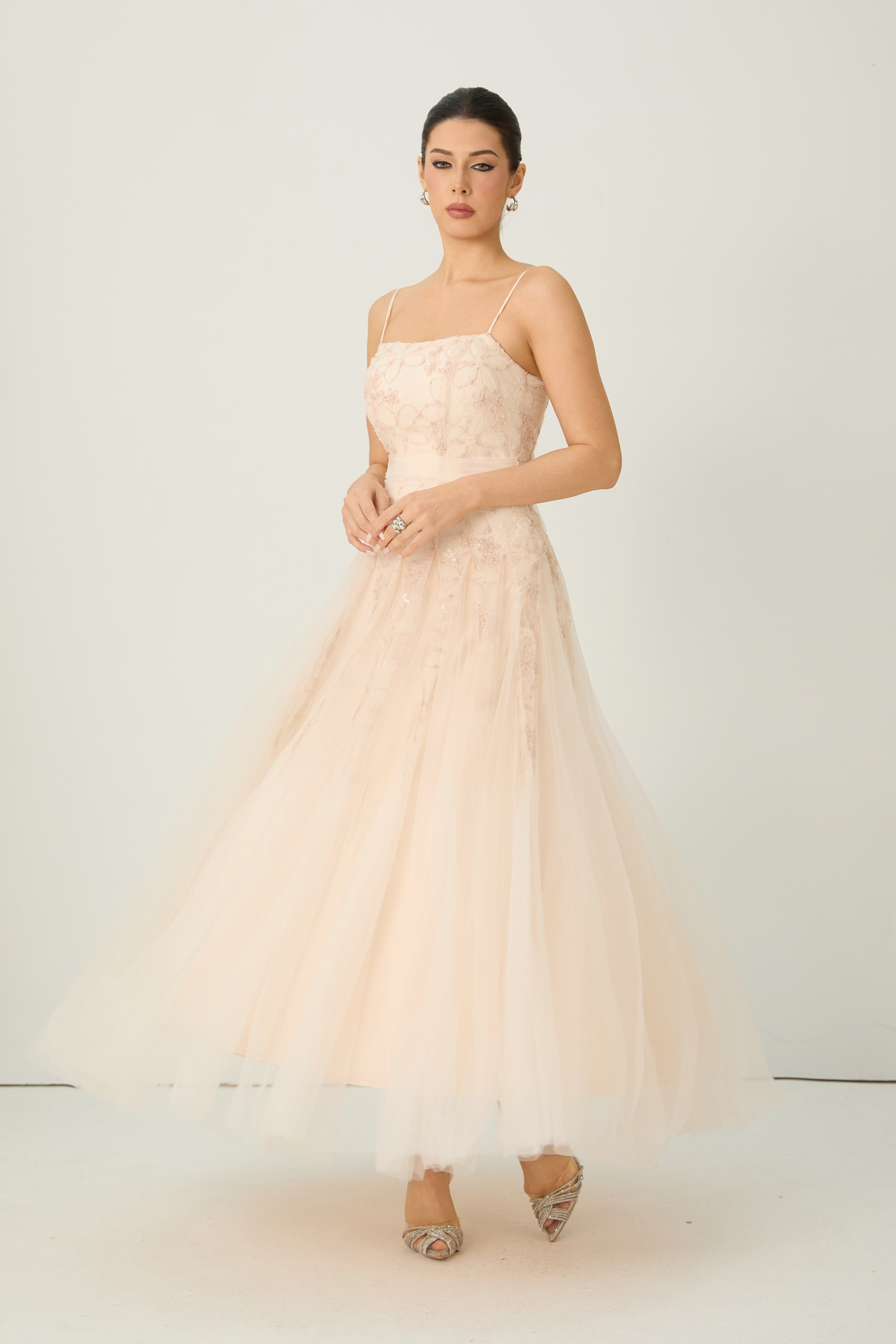 Lovely Existence Pink Floral Embroidered Tulle Maxi Dress